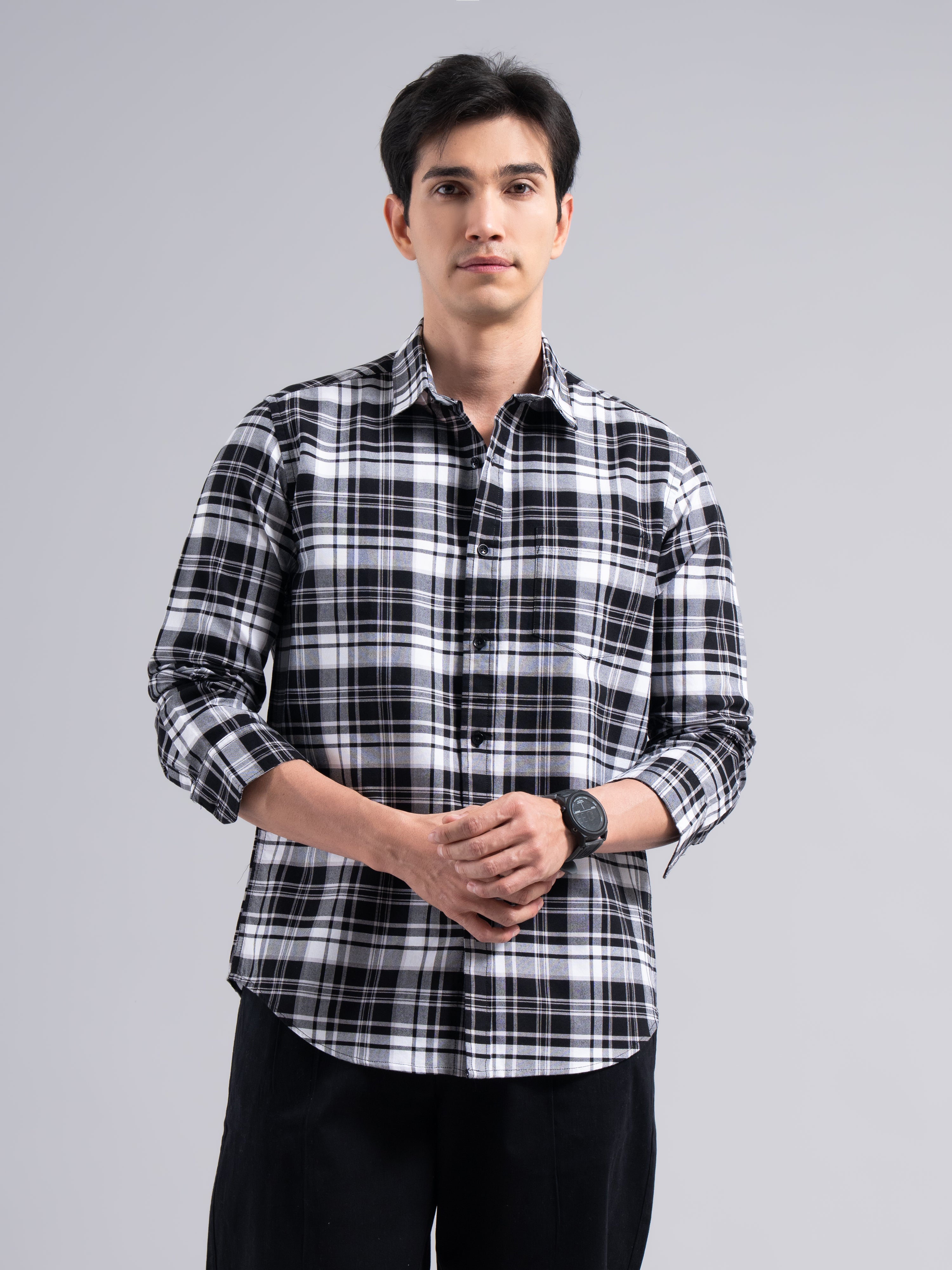 Big-Check Cotton Shirt – Black