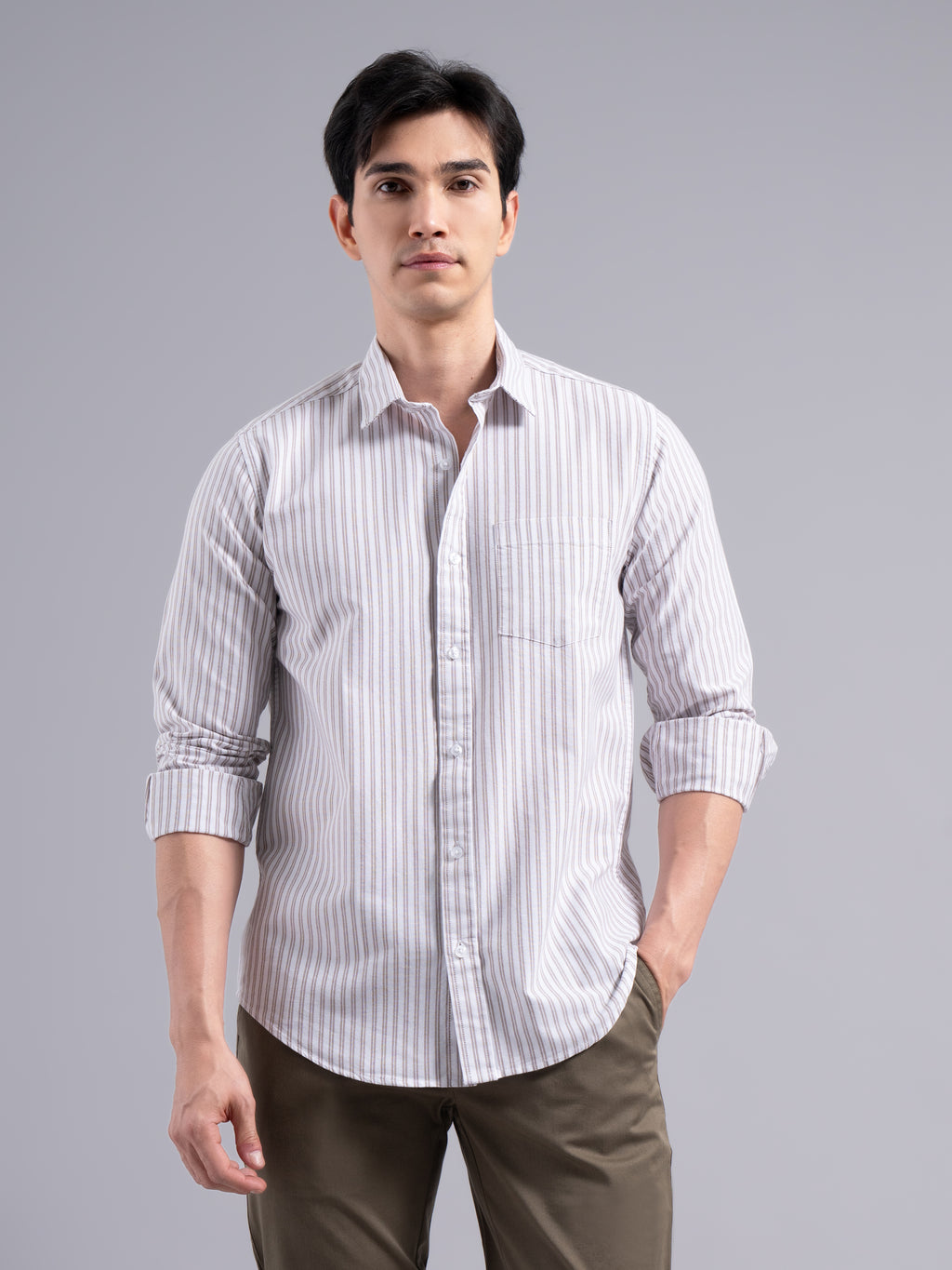 Double-Stripe Cotton Shirt – Maroon