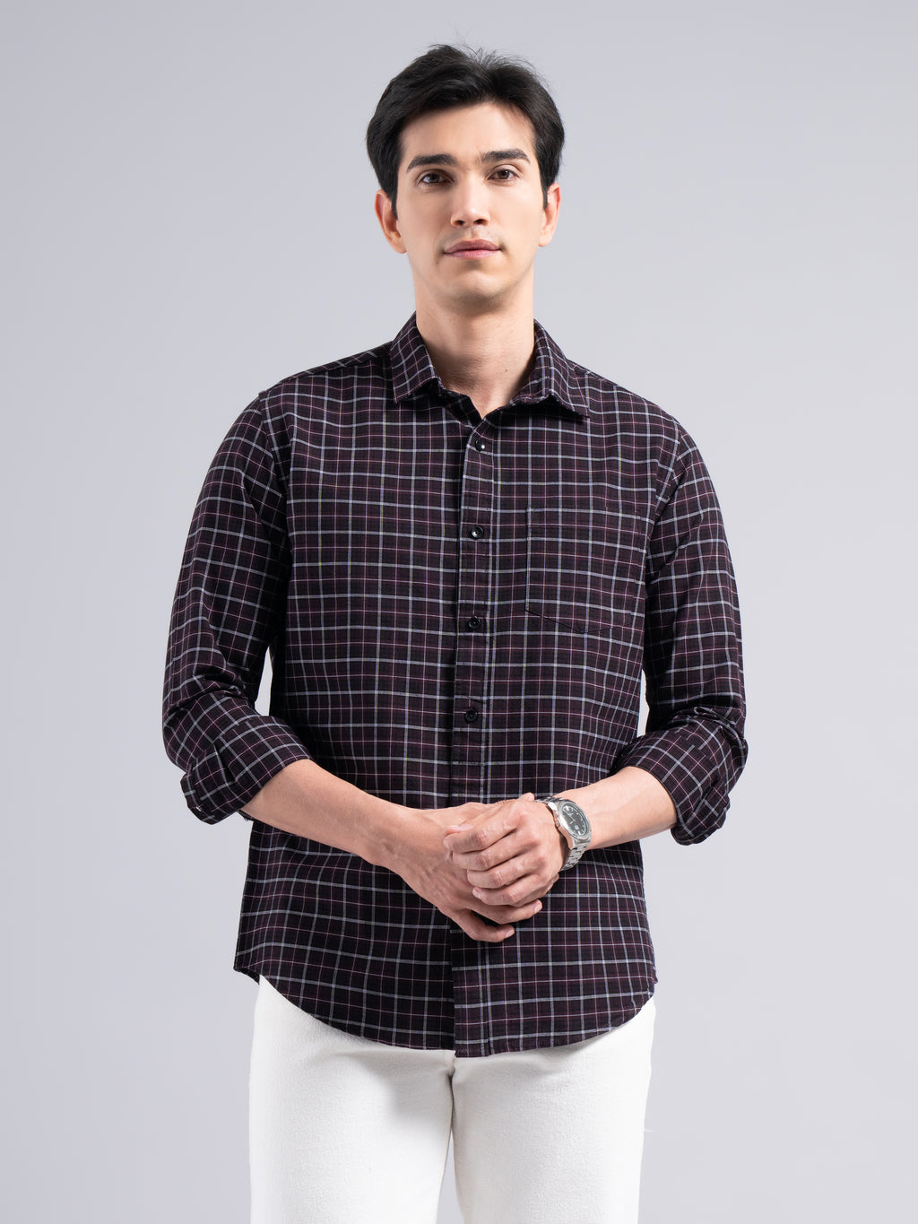 Classic Check Cotton Shirt – Maroon