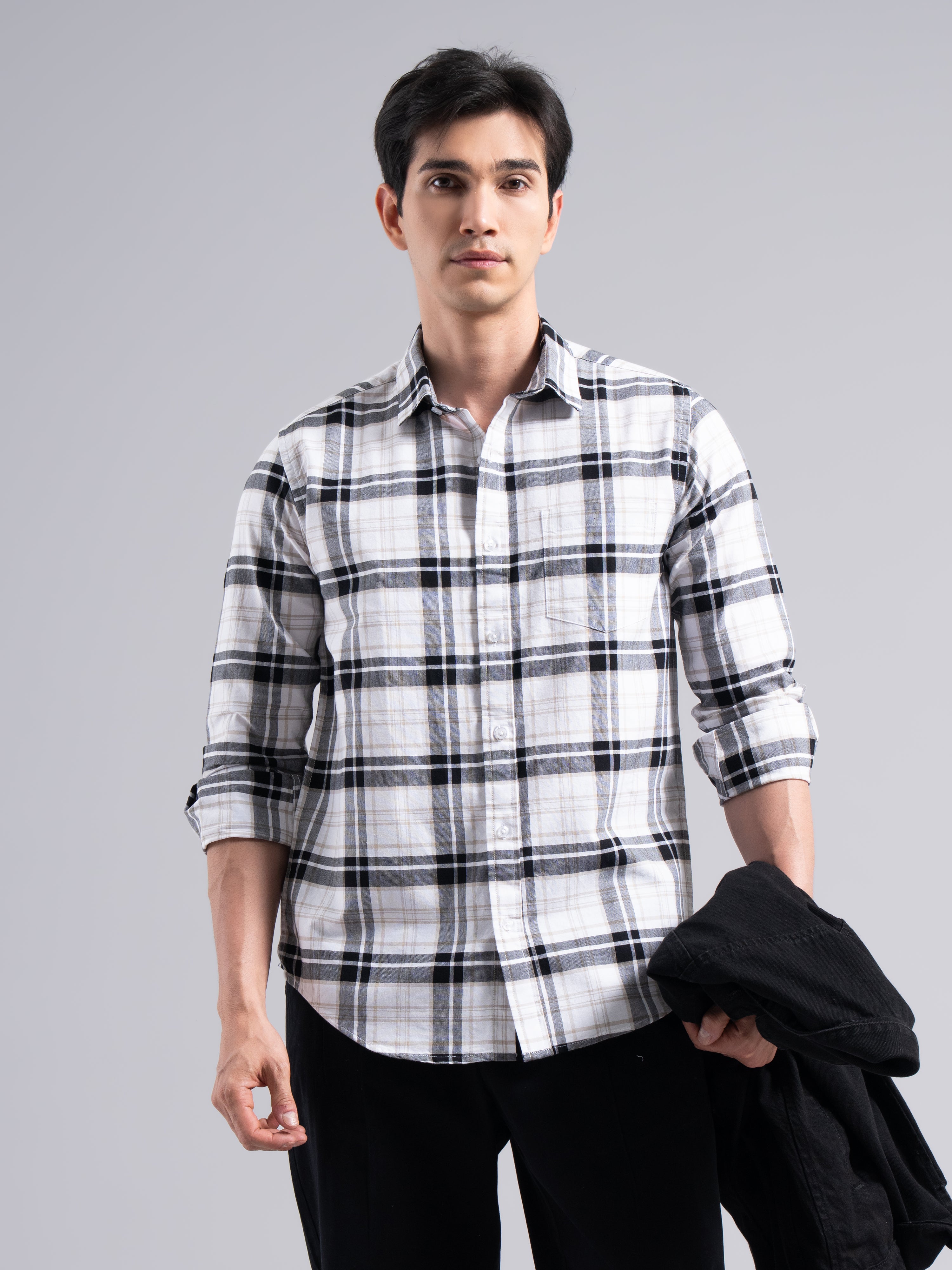 Big-Check Cotton Shirt – White