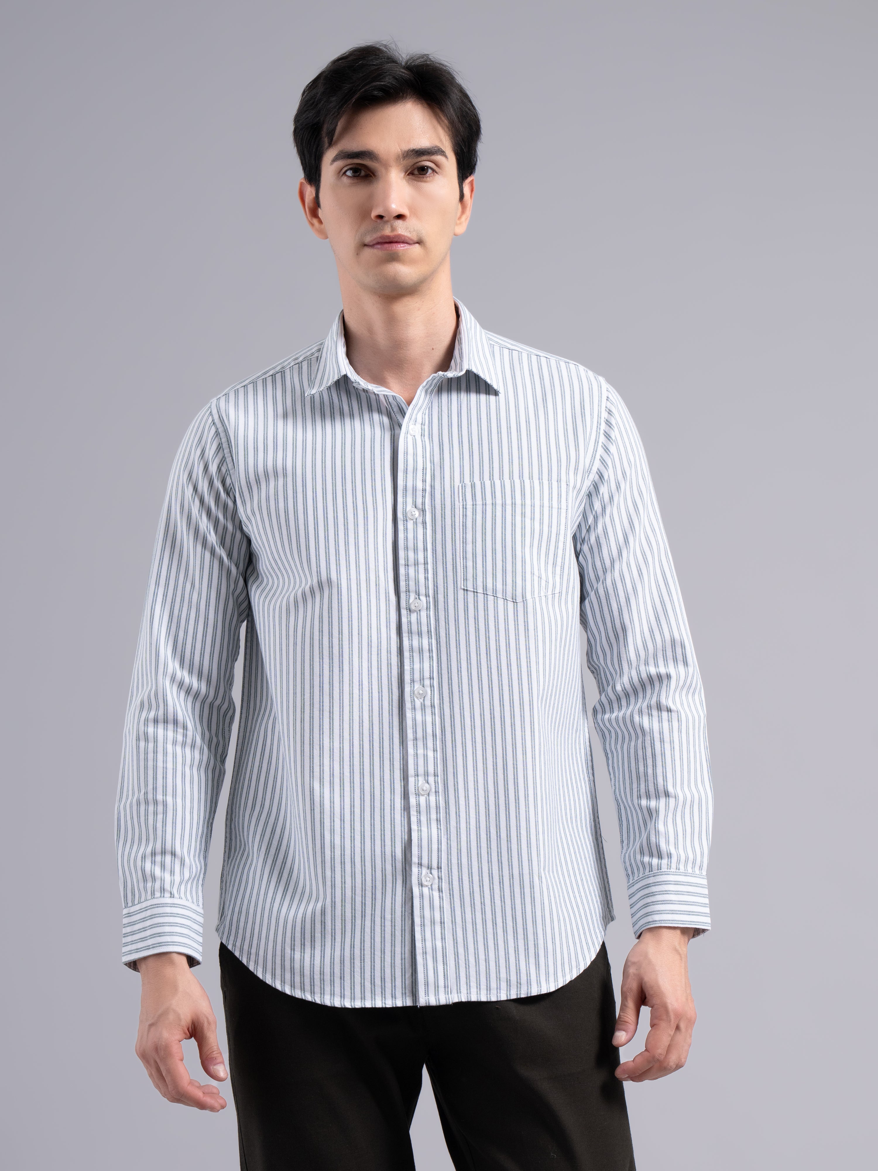Double-Stripe Cotton Shirt – Blue