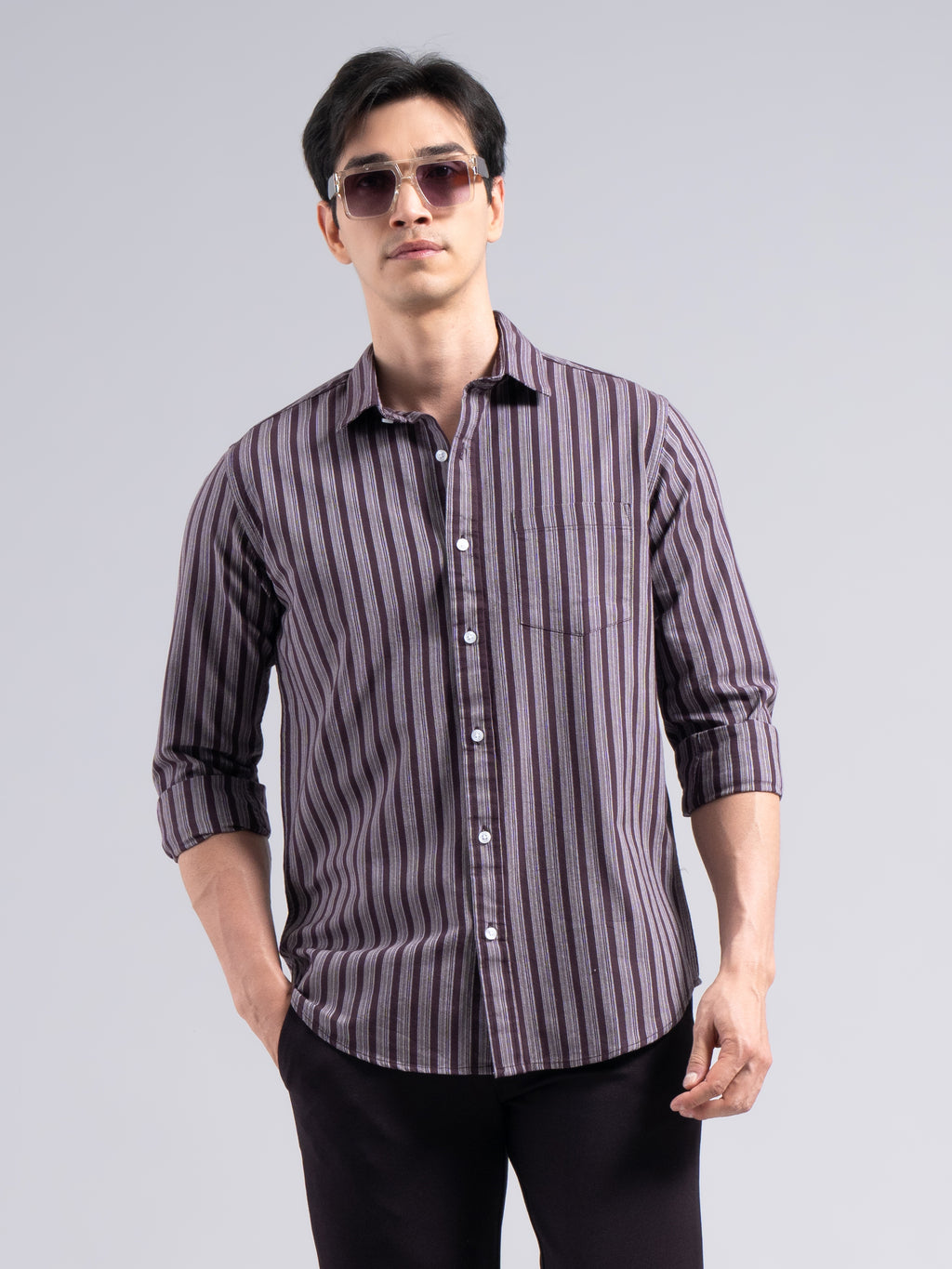 Classic Pinstripe Cotton Shirt – Maroon