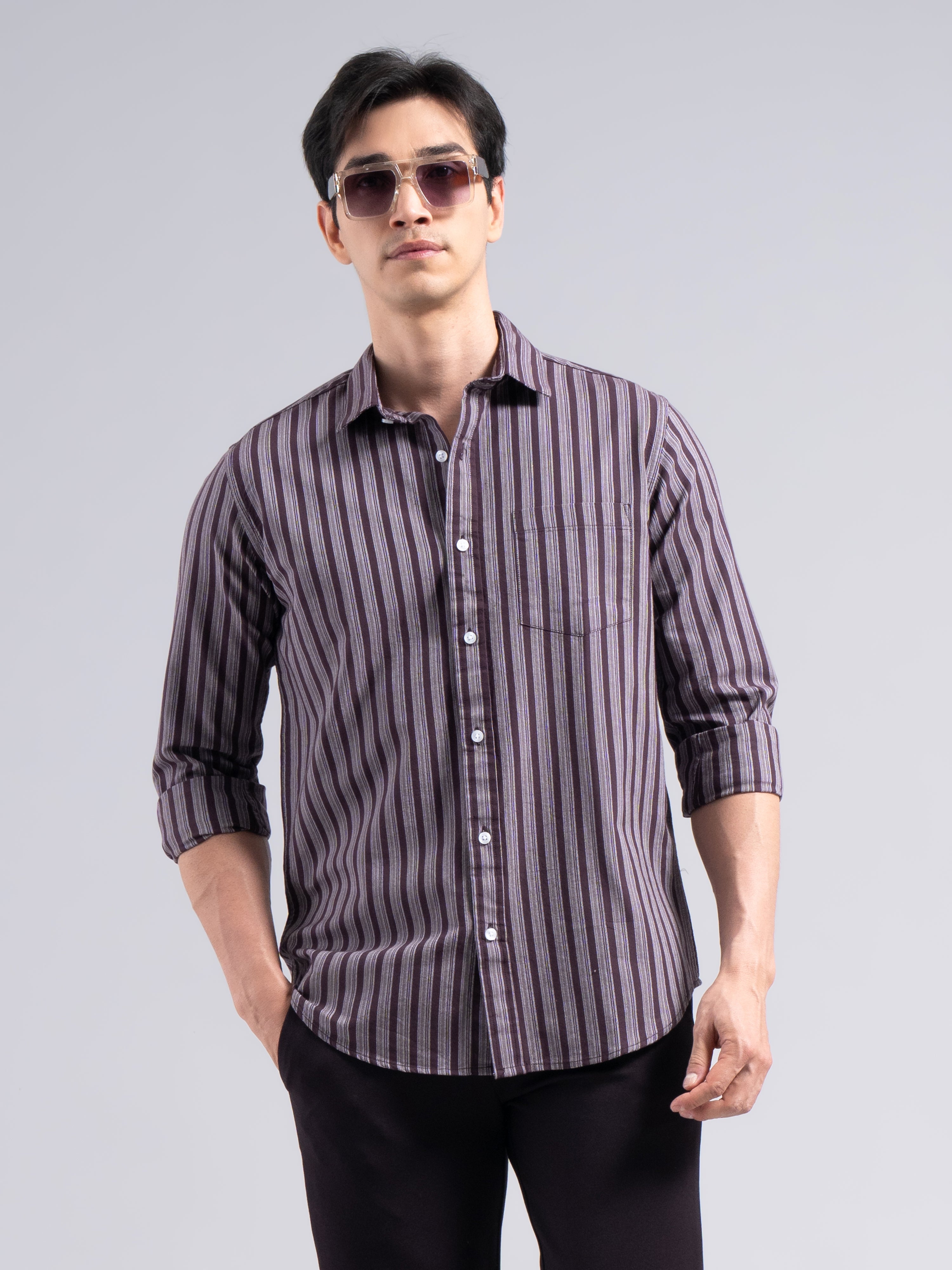 Classic Pinstripe Cotton Shirt – Maroon
