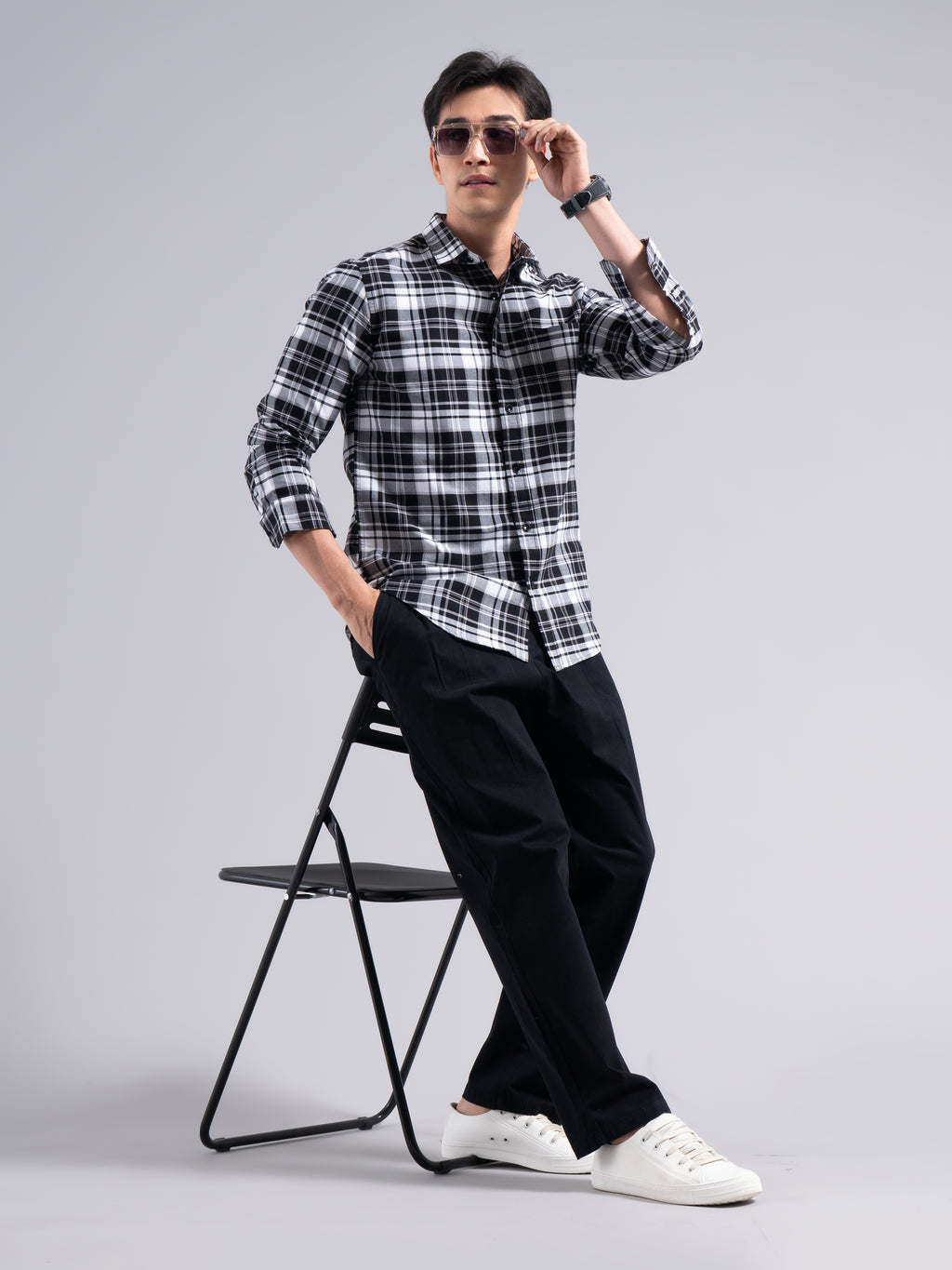 Big-Check Cotton Shirt – Black