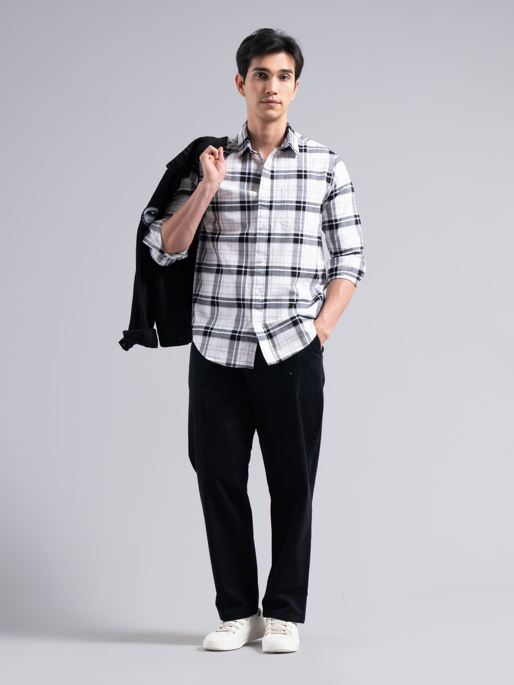 Big-Check Cotton Shirt – White