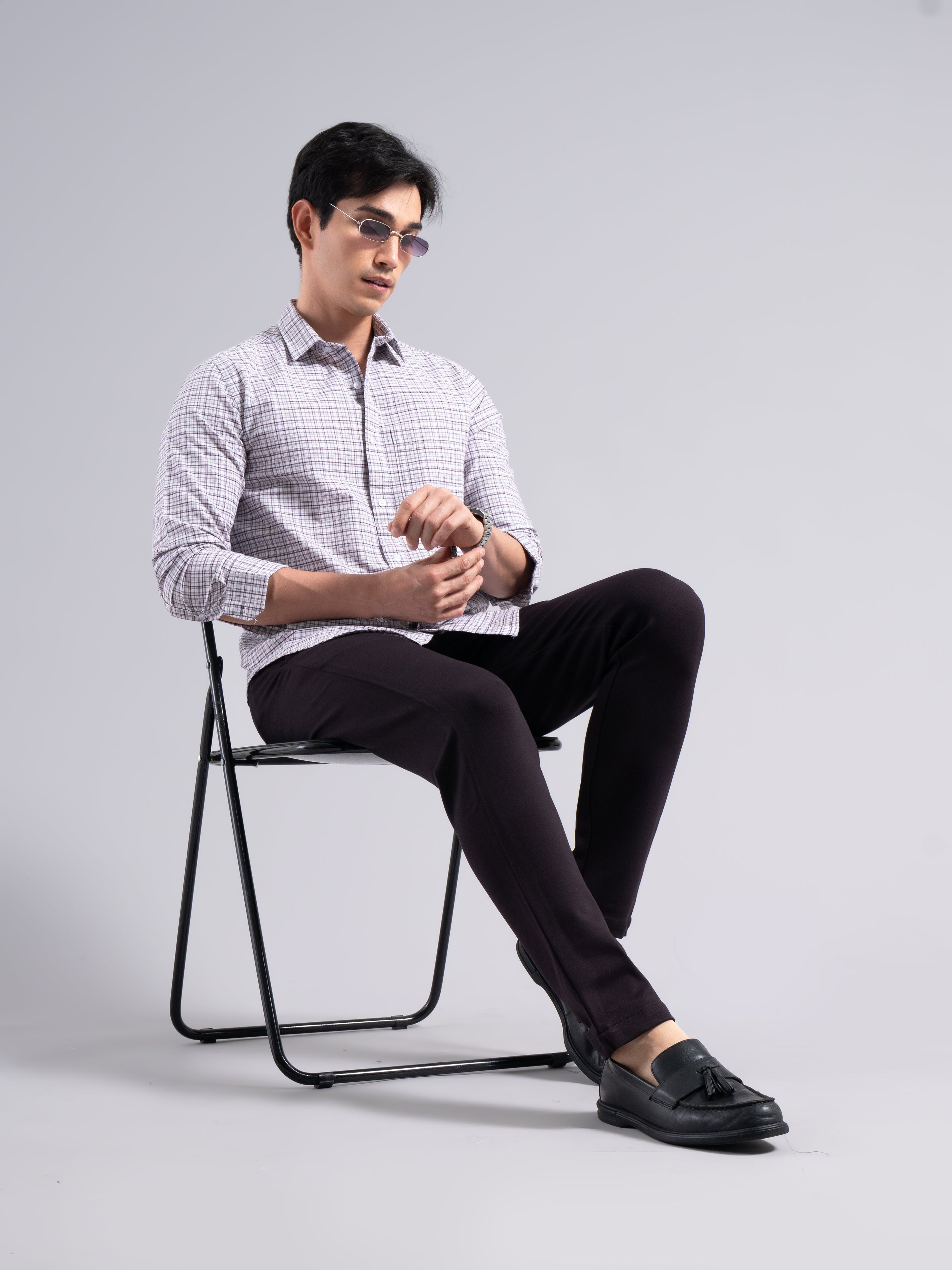 Soft Pastel-Check Cotton Shirt – Purple