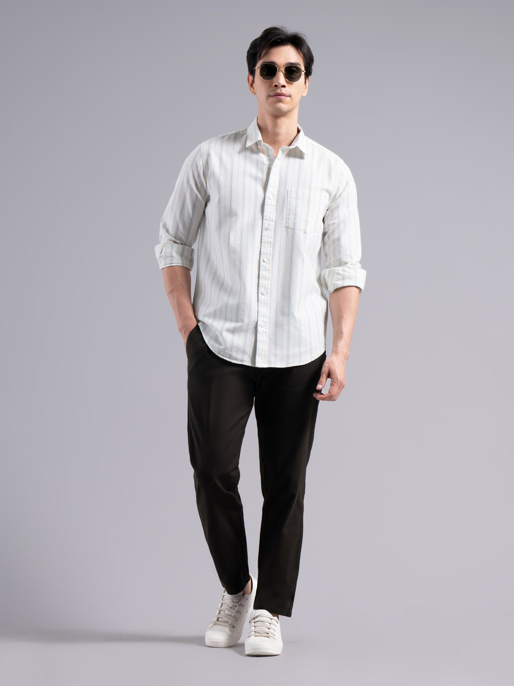 Classic Multi-Stripe Cotton Shirt – Blue