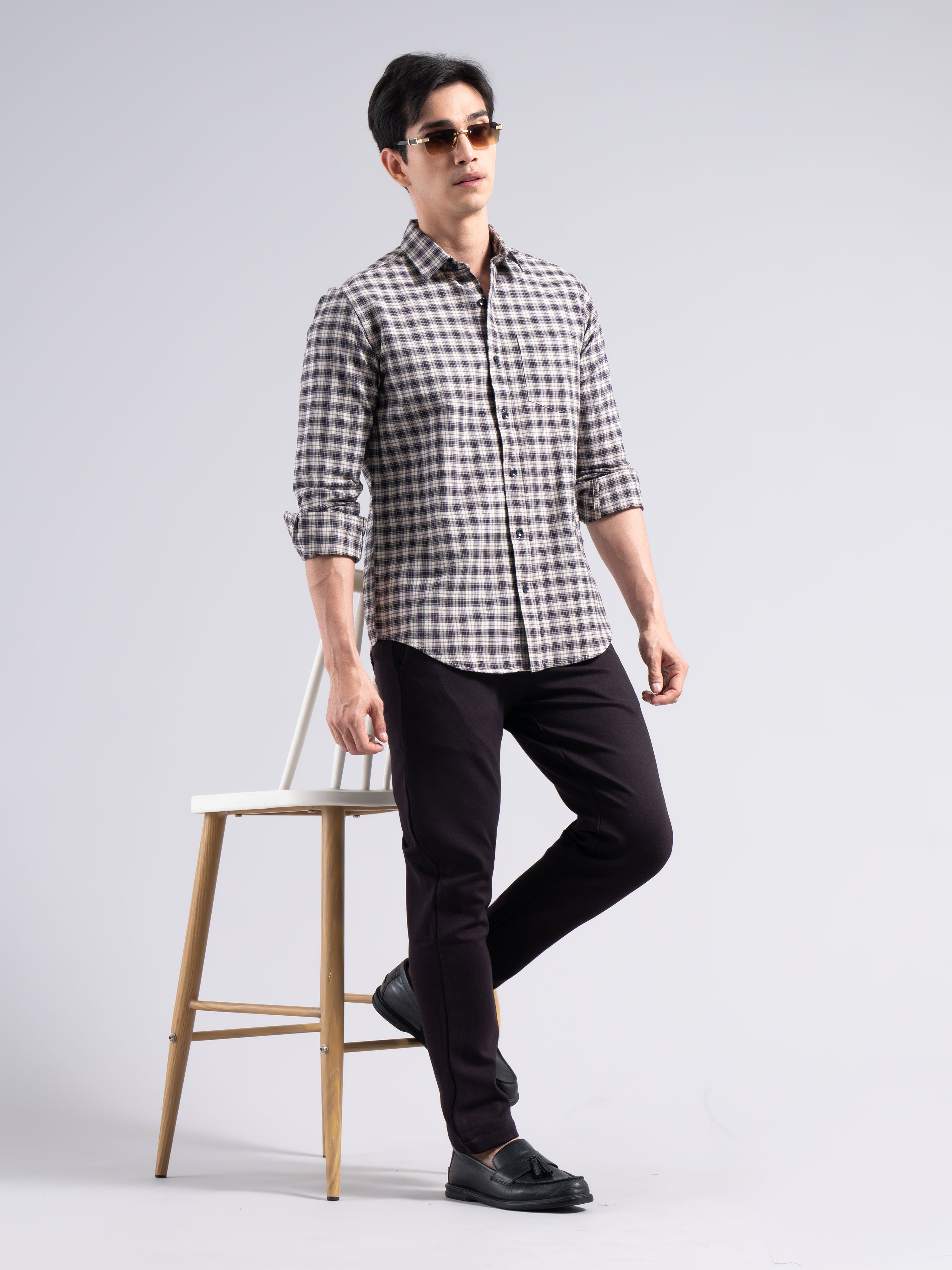 Small-Check Cotton Shirt – Black