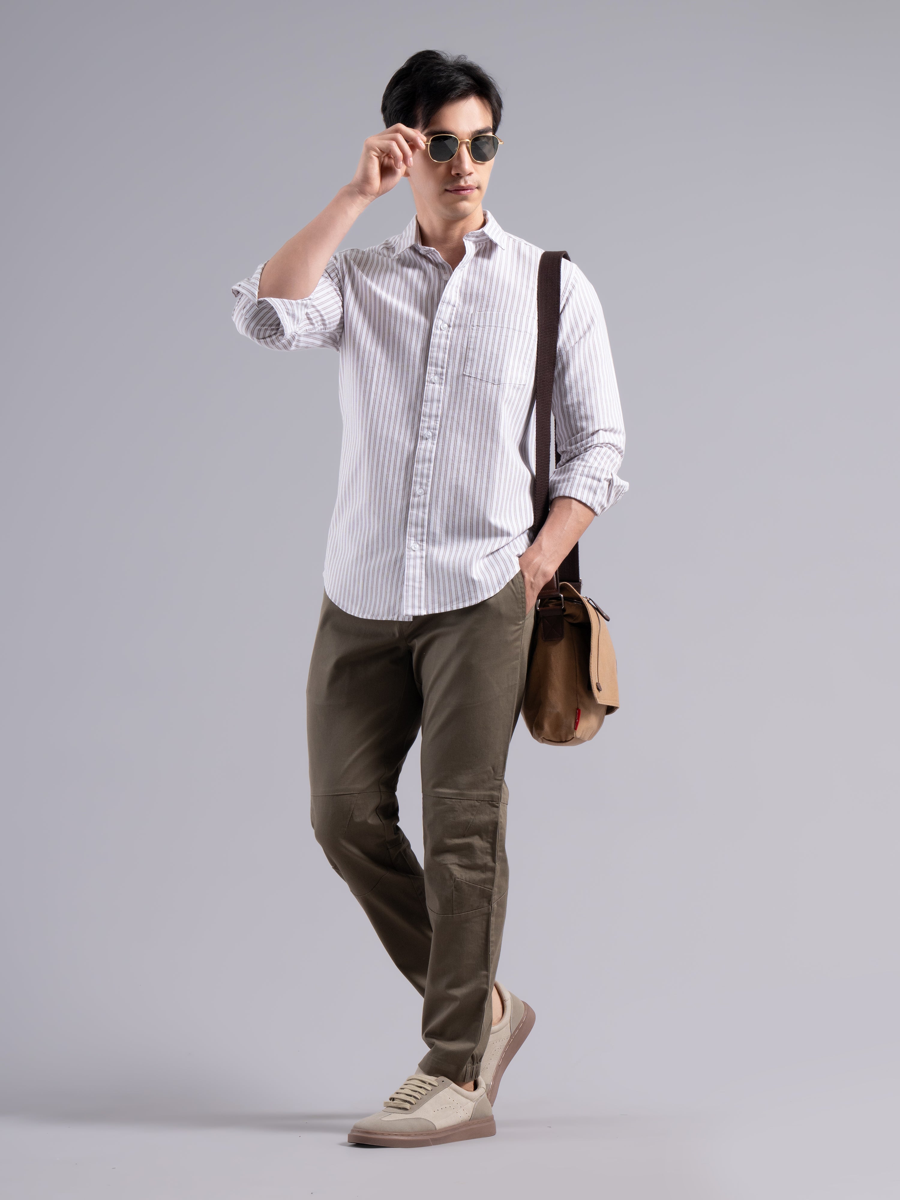 Double-Stripe Cotton Shirt – Maroon