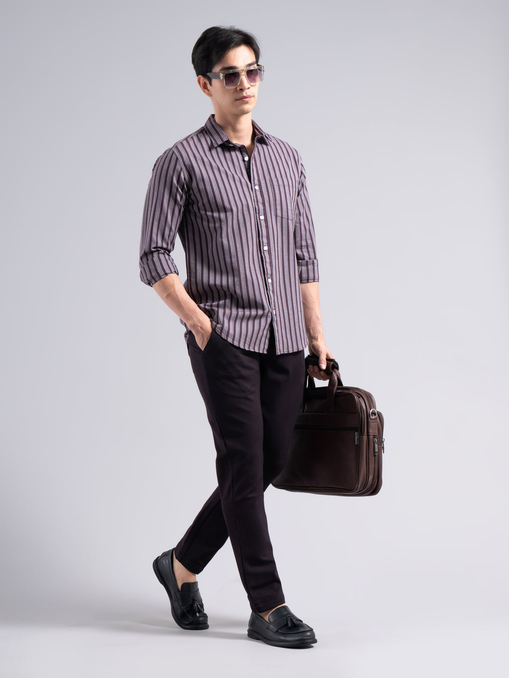 Classic Pinstripe Cotton Shirt – Maroon