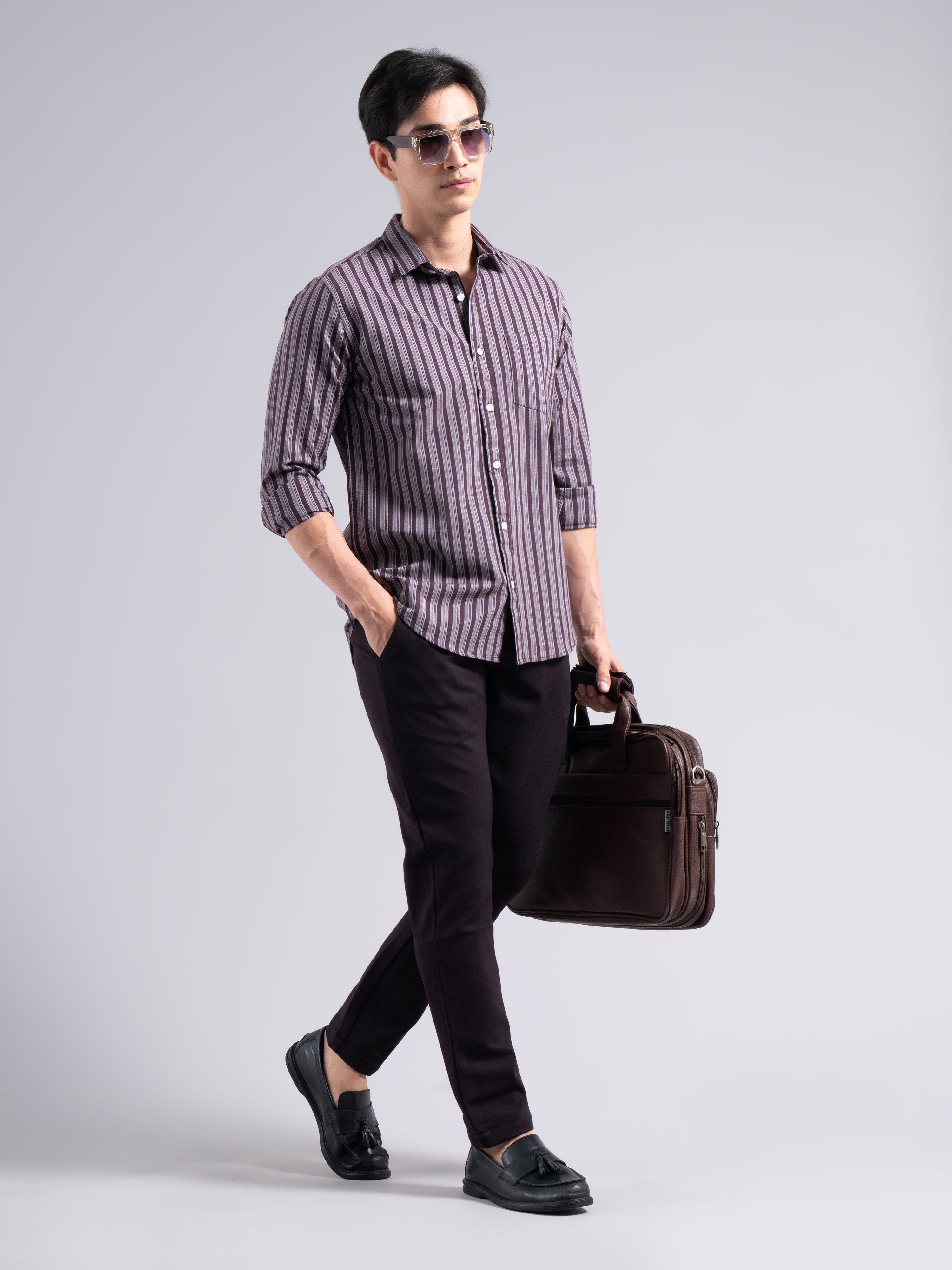 Classic Pinstripe Cotton Shirt – Maroon