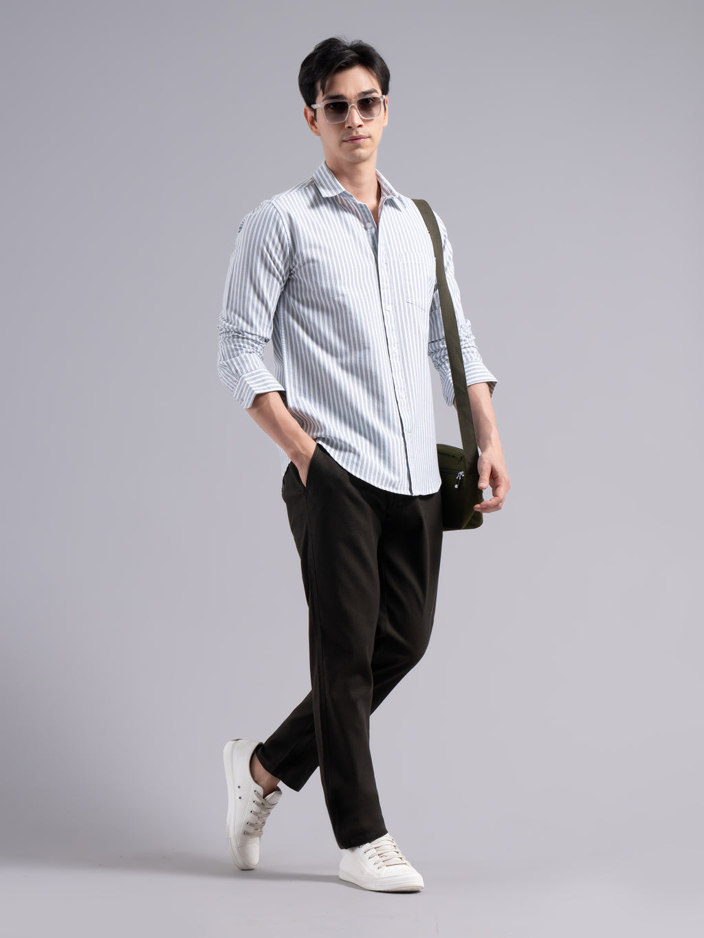 Double-Stripe Cotton Shirt – Blue