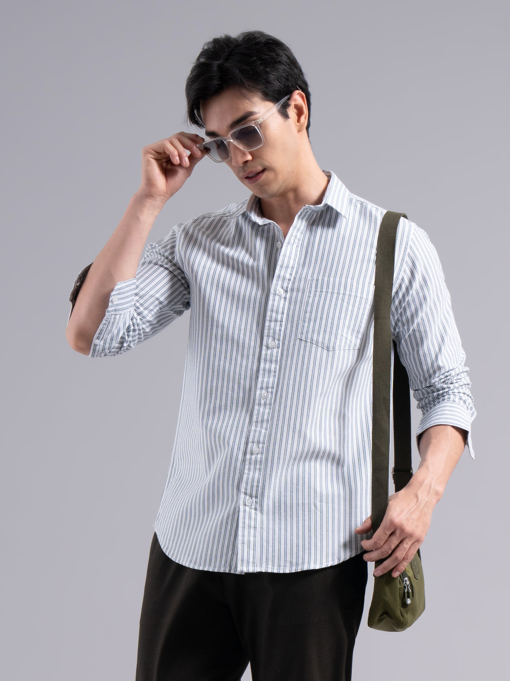 Double-Stripe Cotton Shirt – Blue