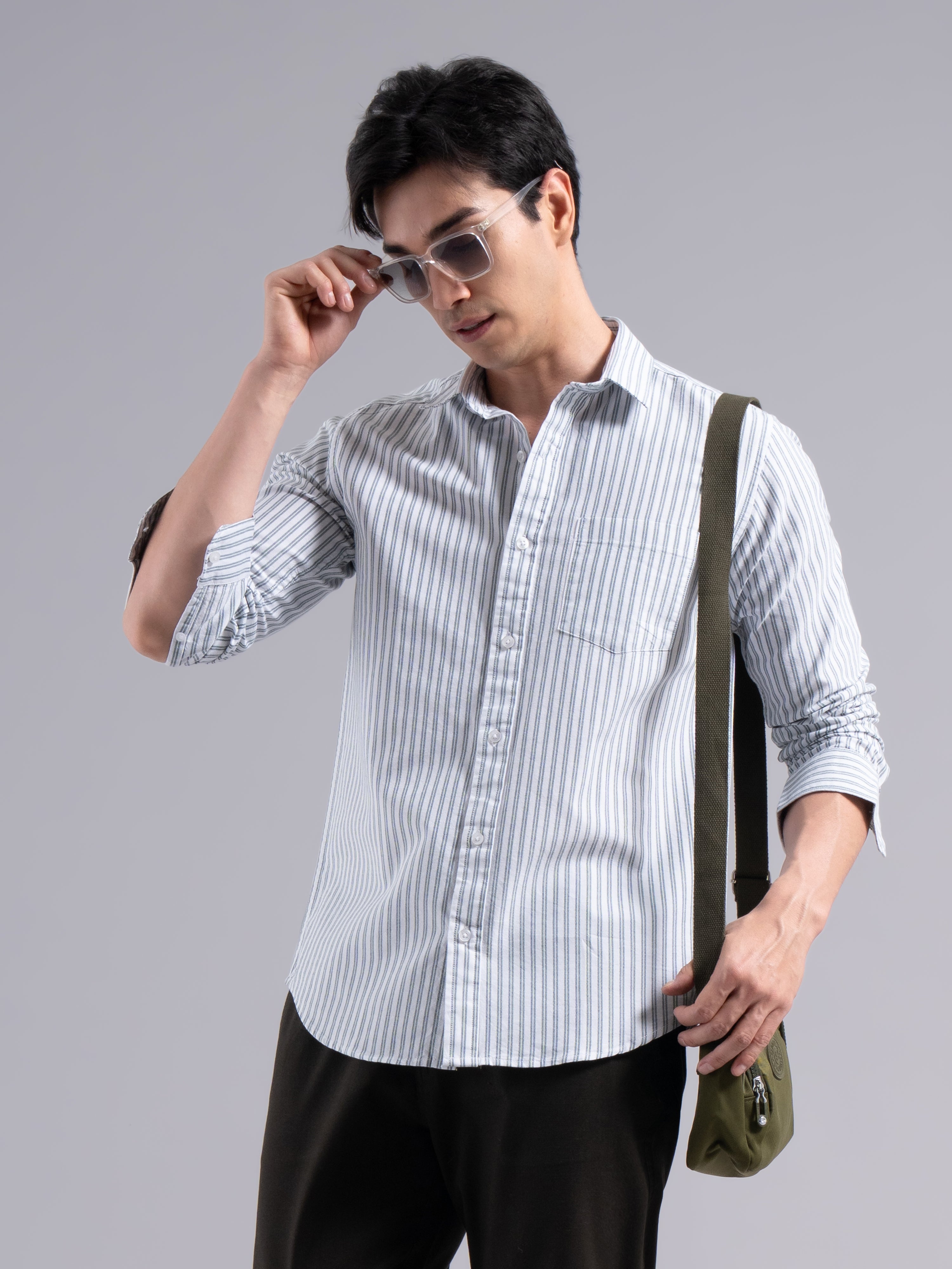 Double-Stripe Cotton Shirt – Blue