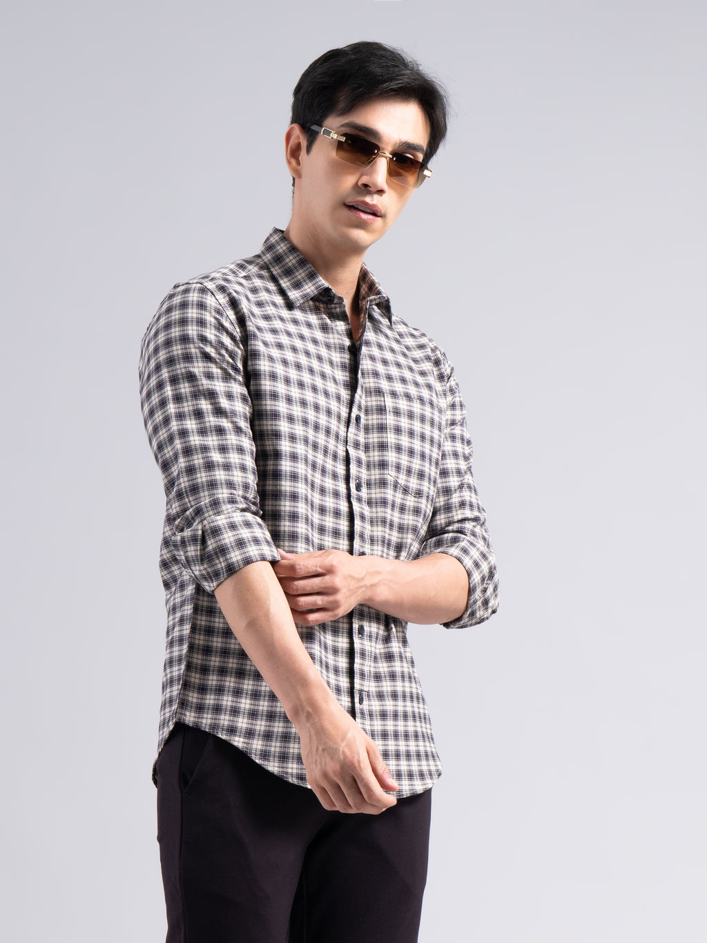 Small-Check Cotton Shirt – Black