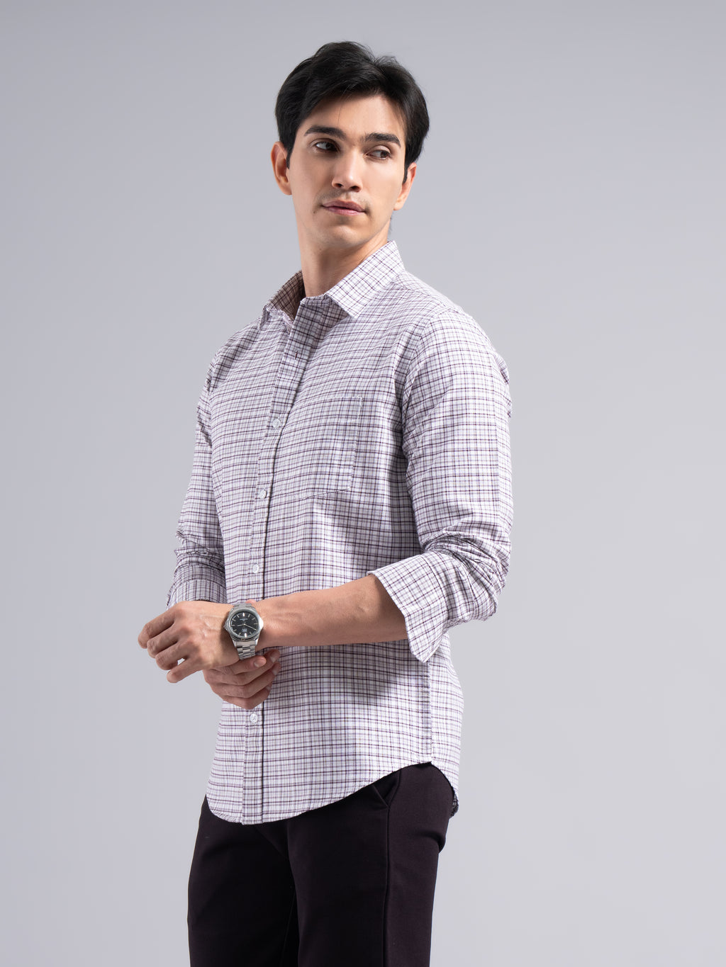Soft Pastel-Check Cotton Shirt – Purple