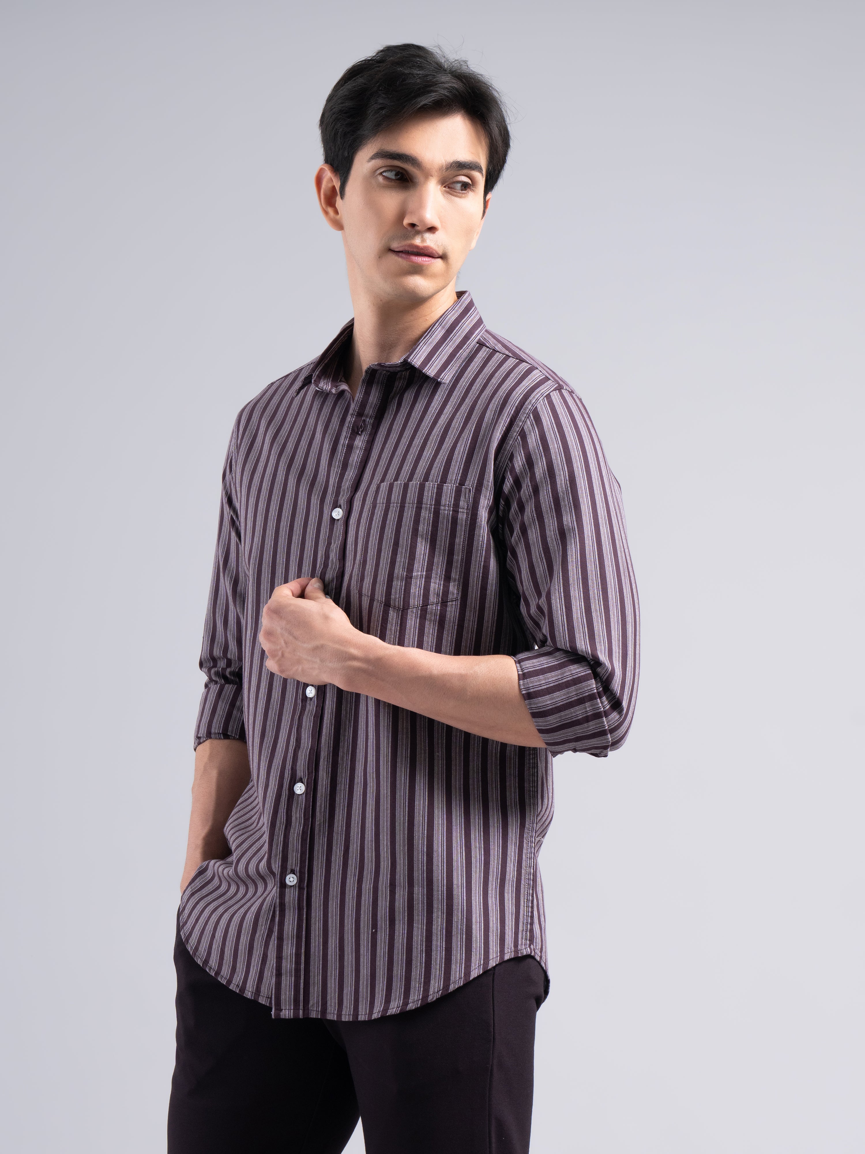 Classic Pinstripe Cotton Shirt – Maroon