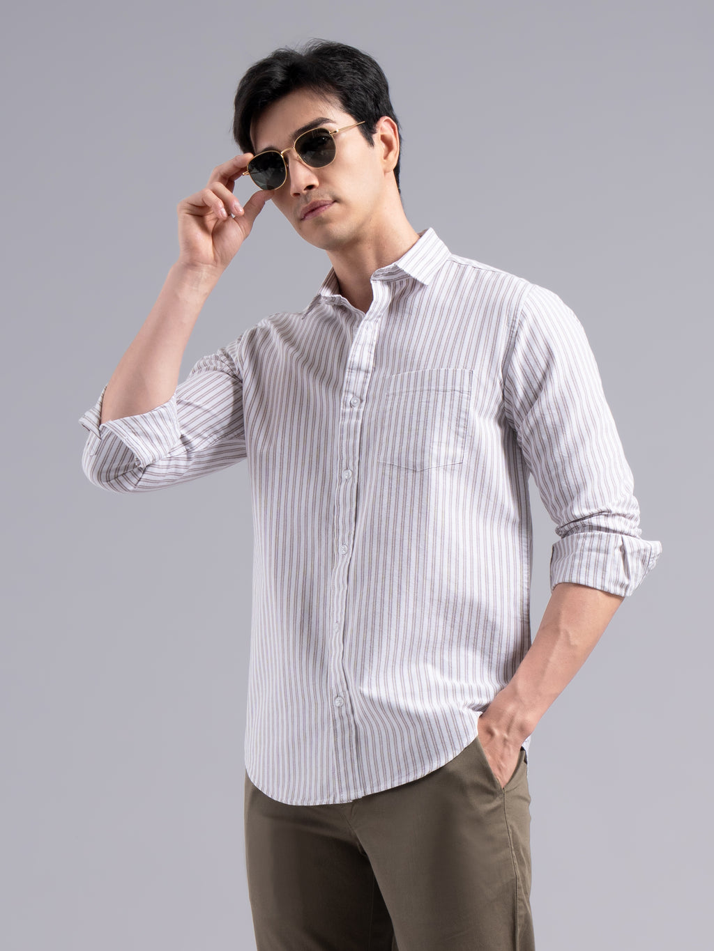 Double-Stripe Cotton Shirt – Maroon