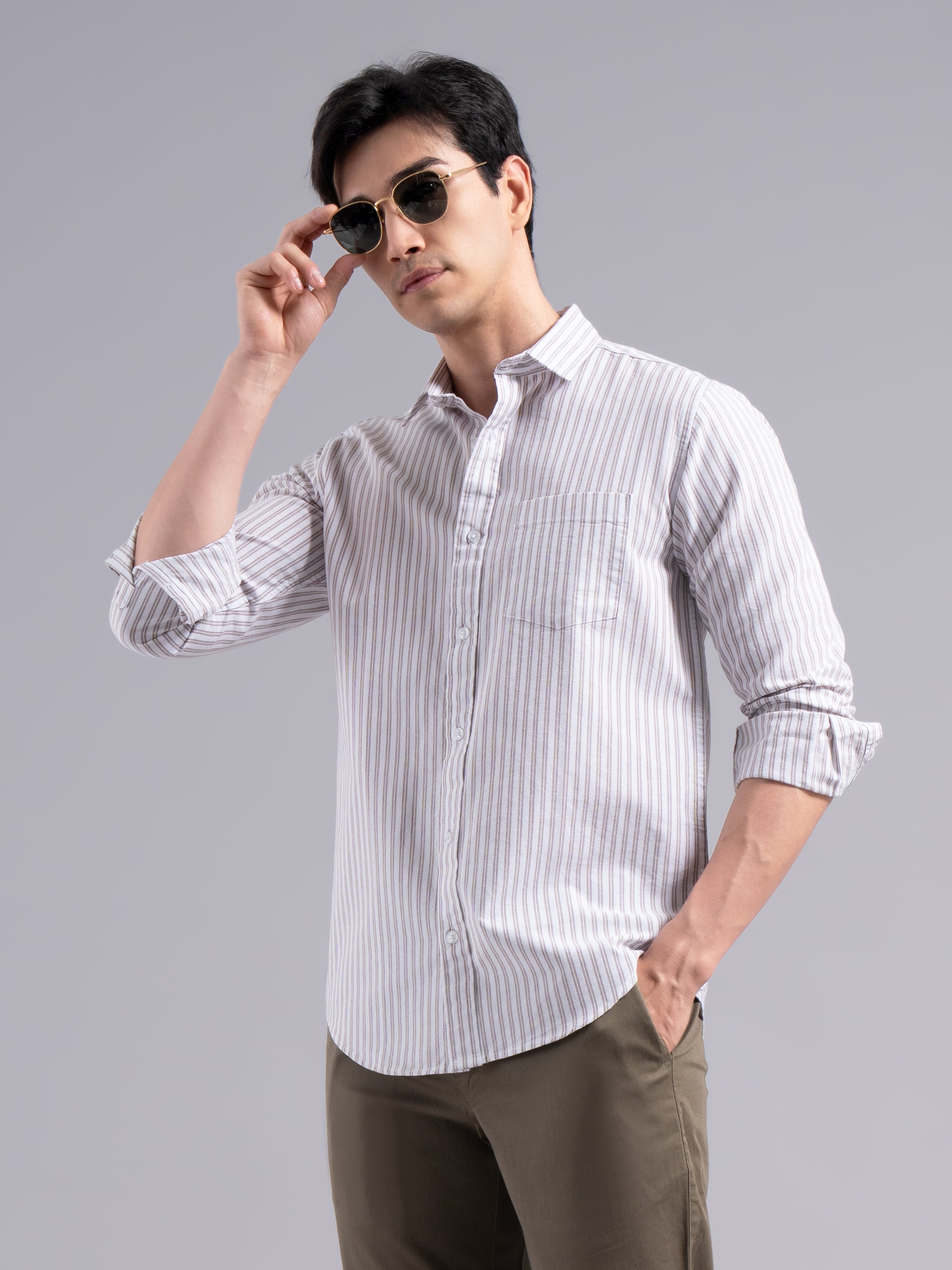 Double-Stripe Cotton Shirt – Maroon