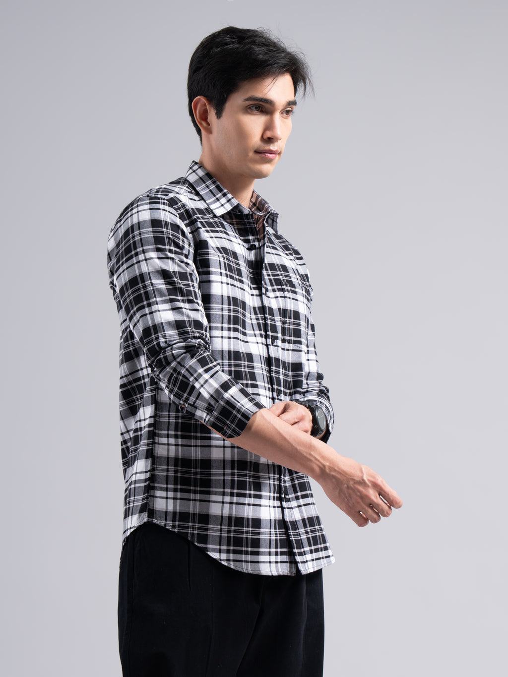 Big-Check Cotton Shirt – Black