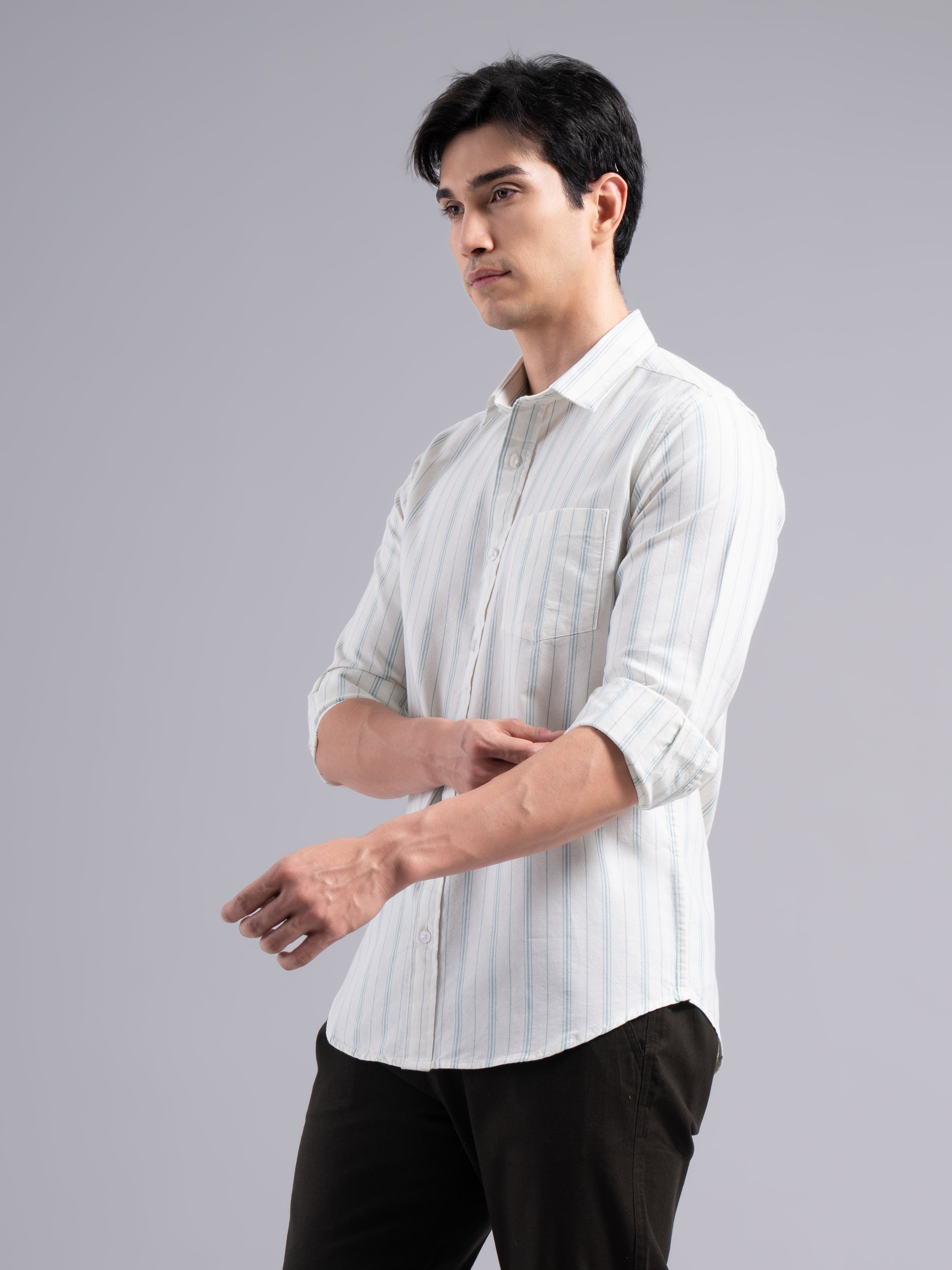 Classic Multi-Stripe Cotton Shirt – Blue