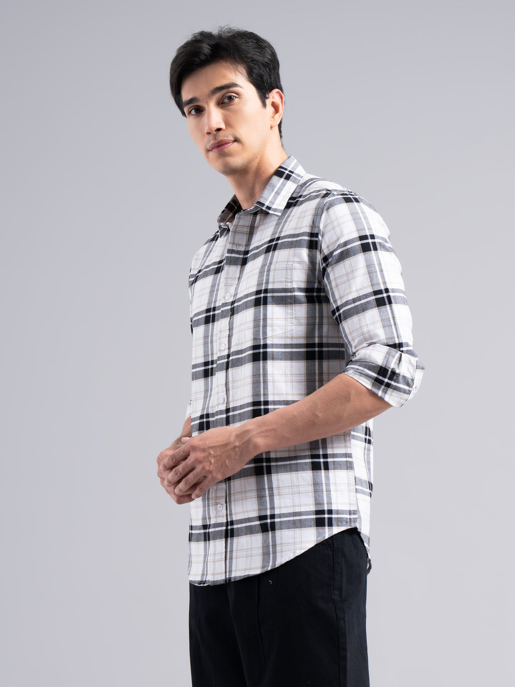 Big-Check Cotton Shirt – White