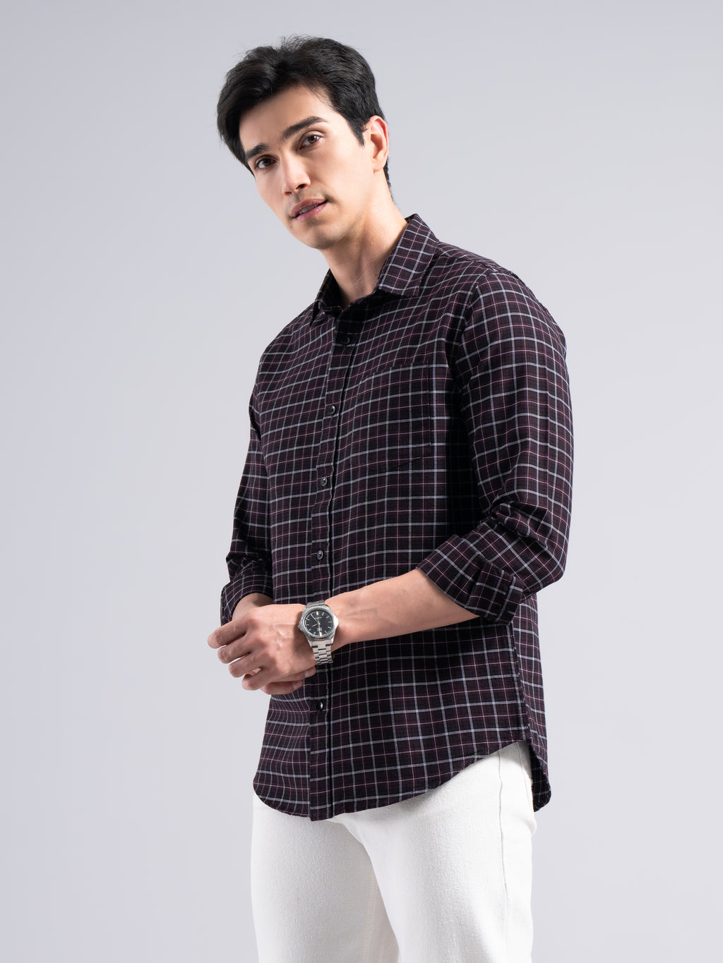 Classic Check Cotton Shirt – Maroon