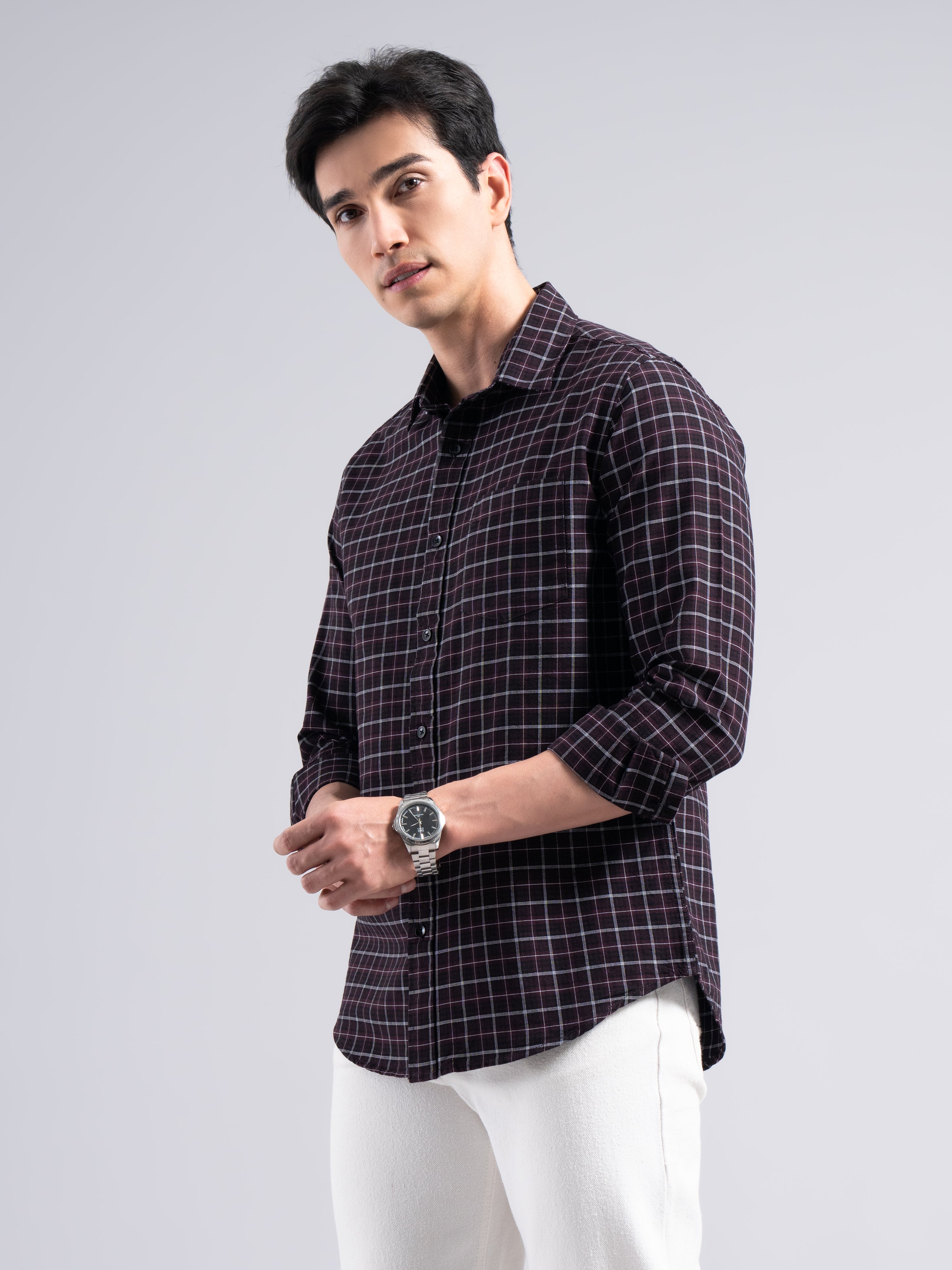 Classic Check Cotton Shirt – Maroon