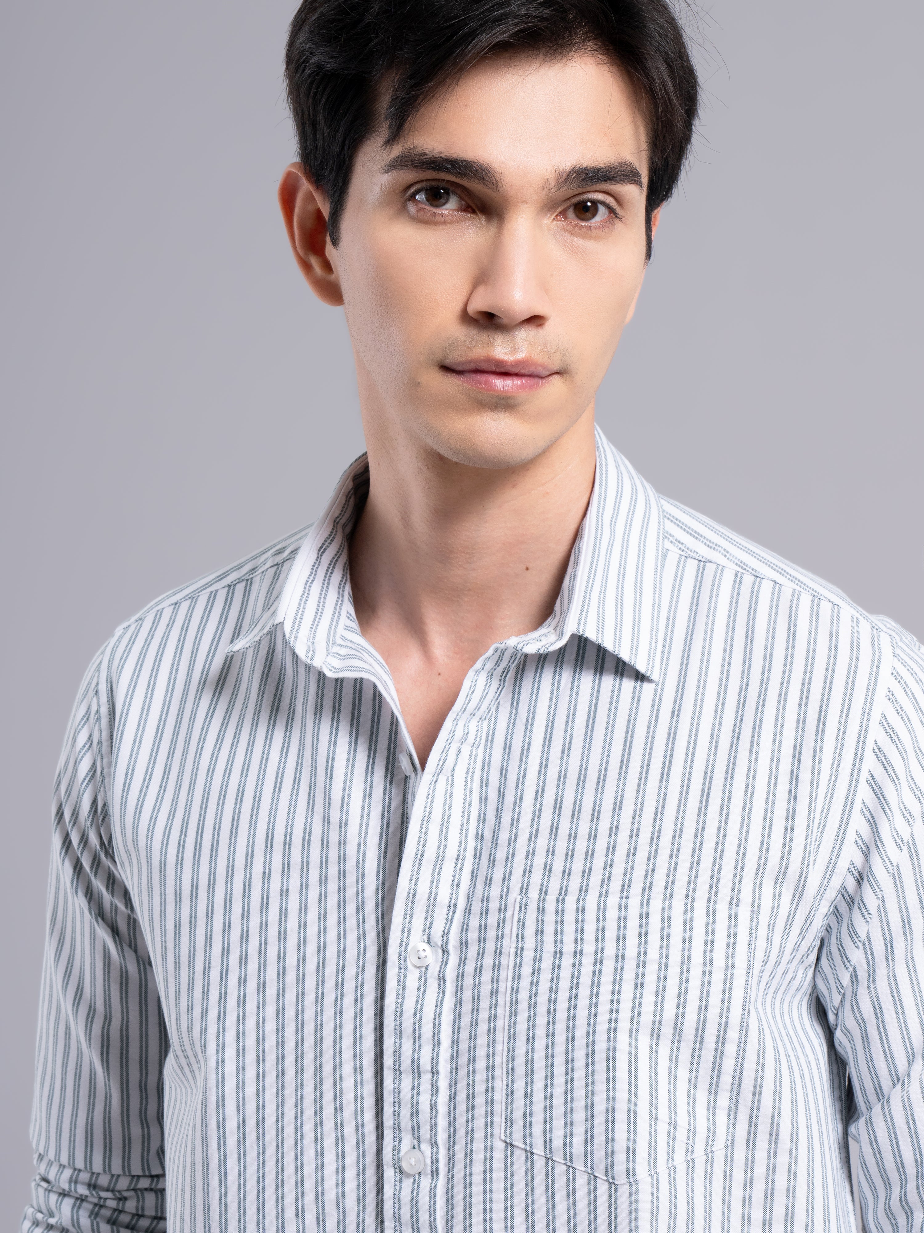 Double-Stripe Cotton Shirt – Blue