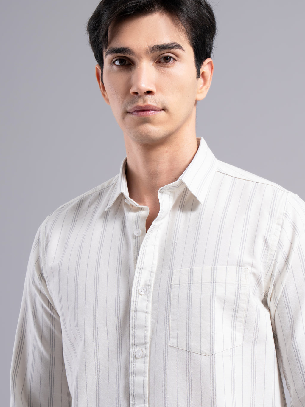 Classic Multi-Stripe Cotton Shirt – Grey