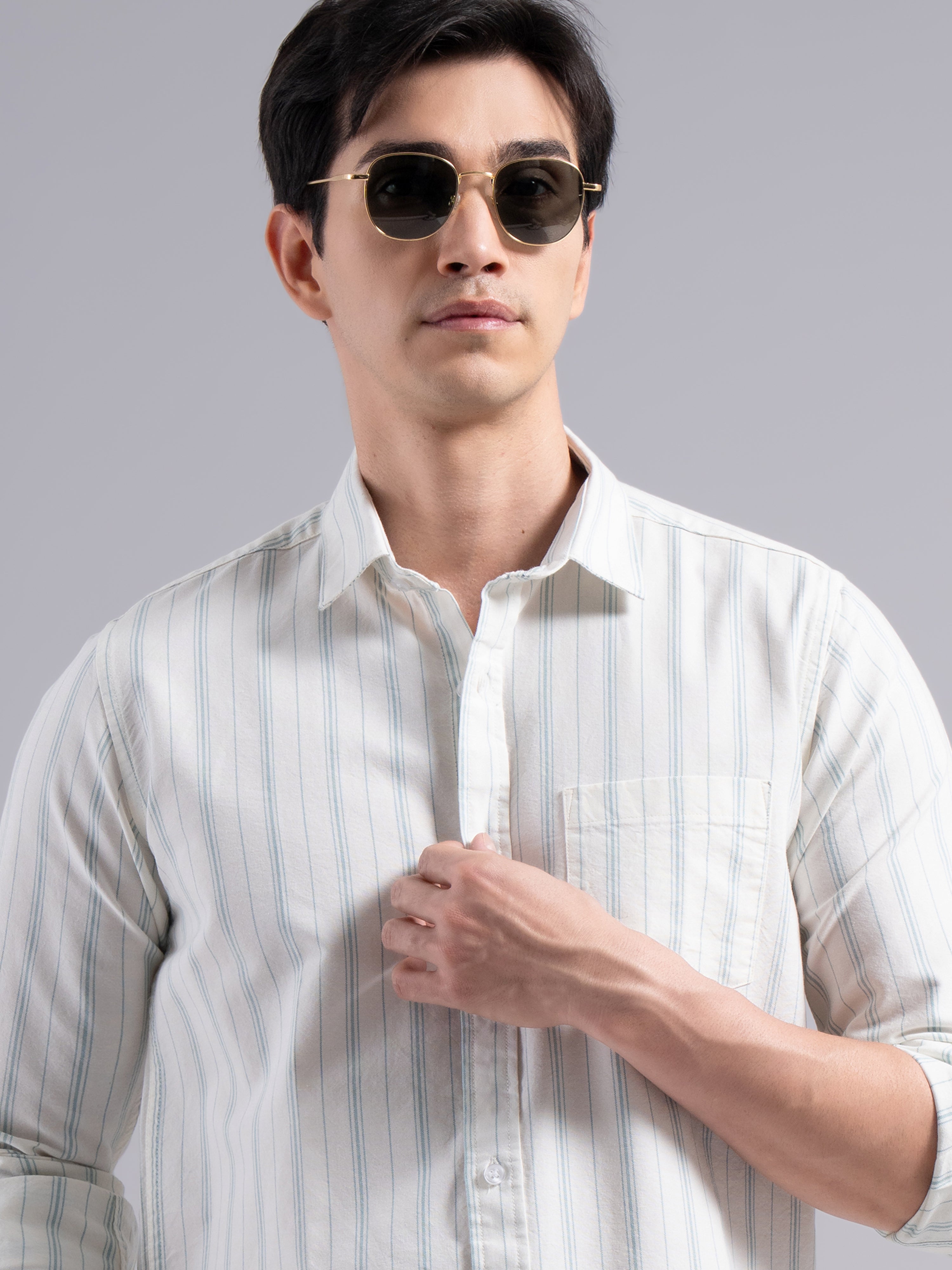 Classic Multi-Stripe Cotton Shirt – Blue