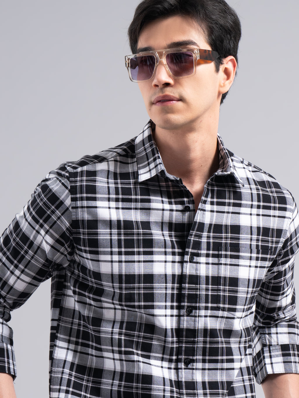 Big-Check Cotton Shirt – Black