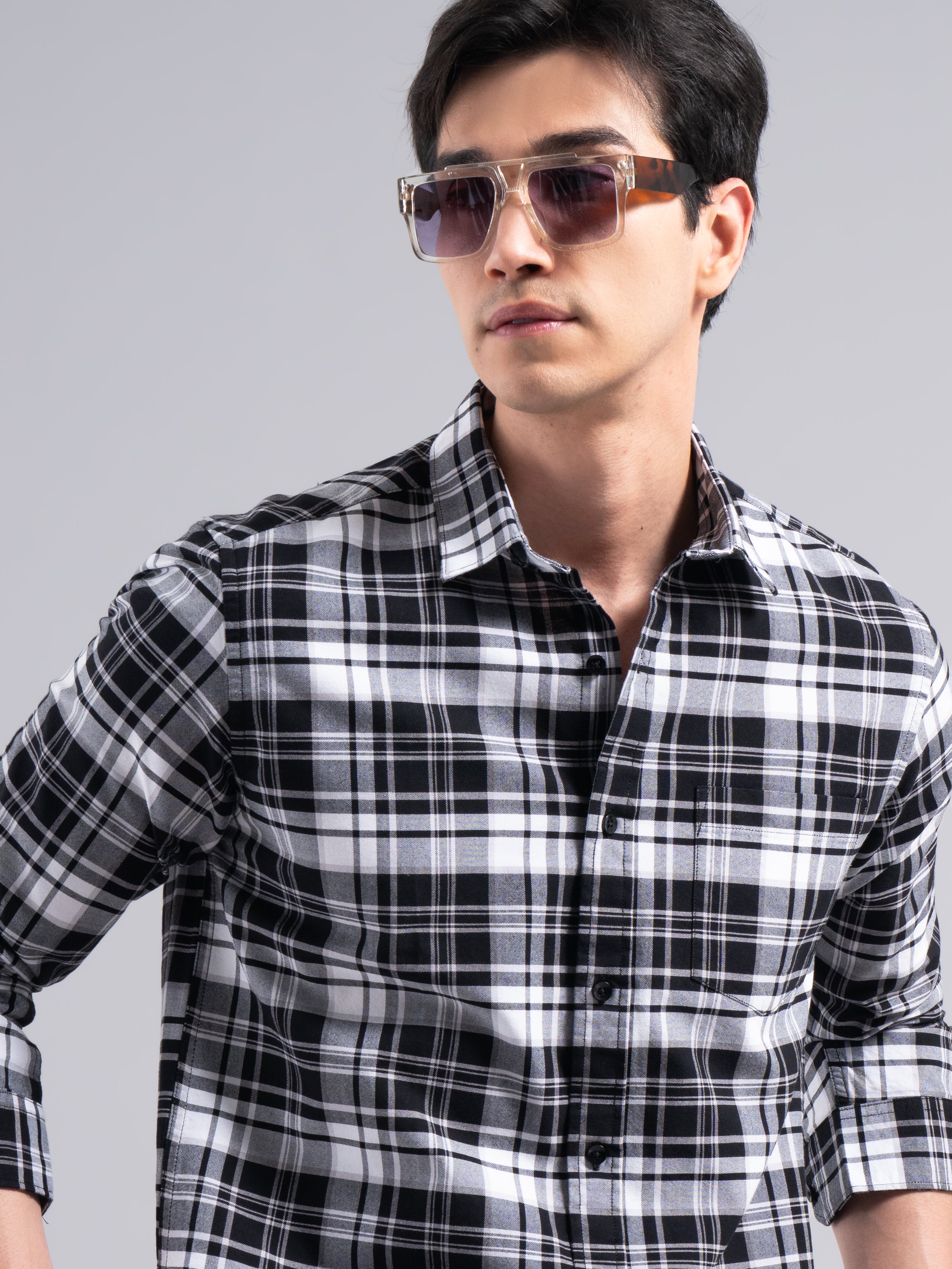 Big-Check Cotton Shirt – Black