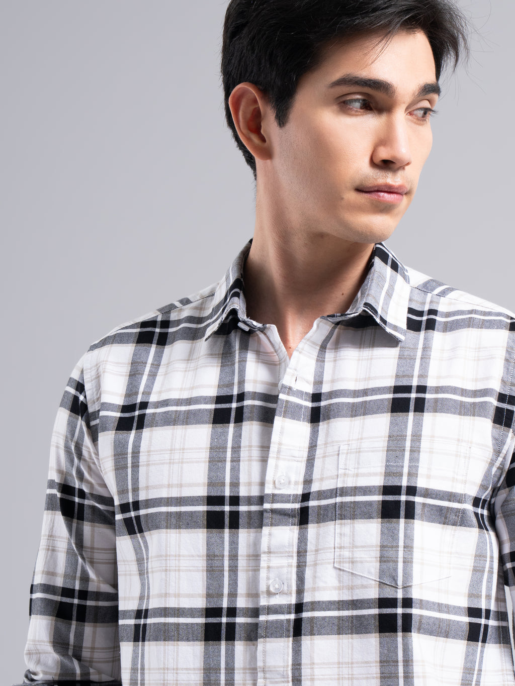 Big-Check Cotton Shirt – White