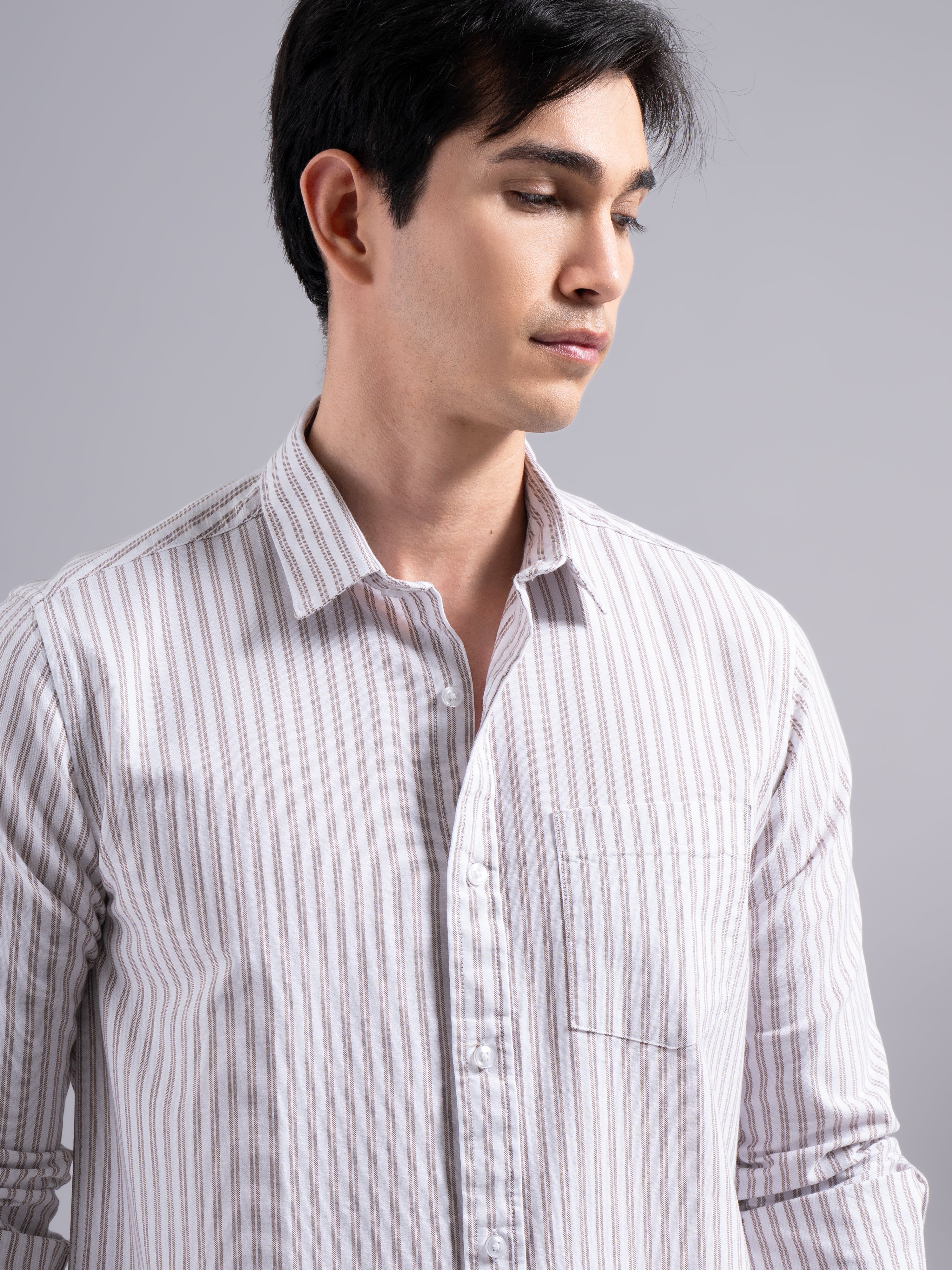 Double-Stripe Cotton Shirt – Maroon