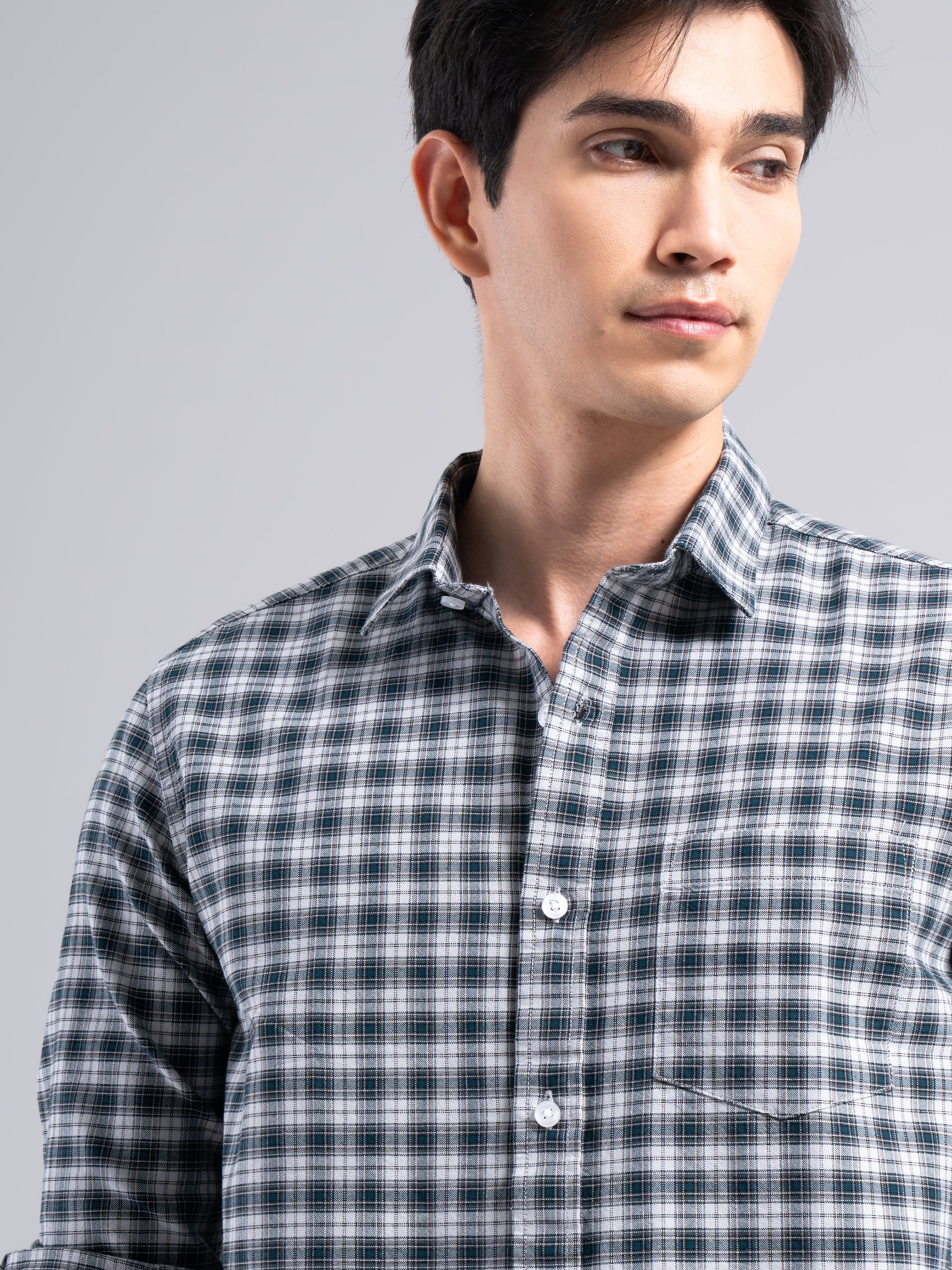 Small-Check Cotton Shirt – Black & Blue