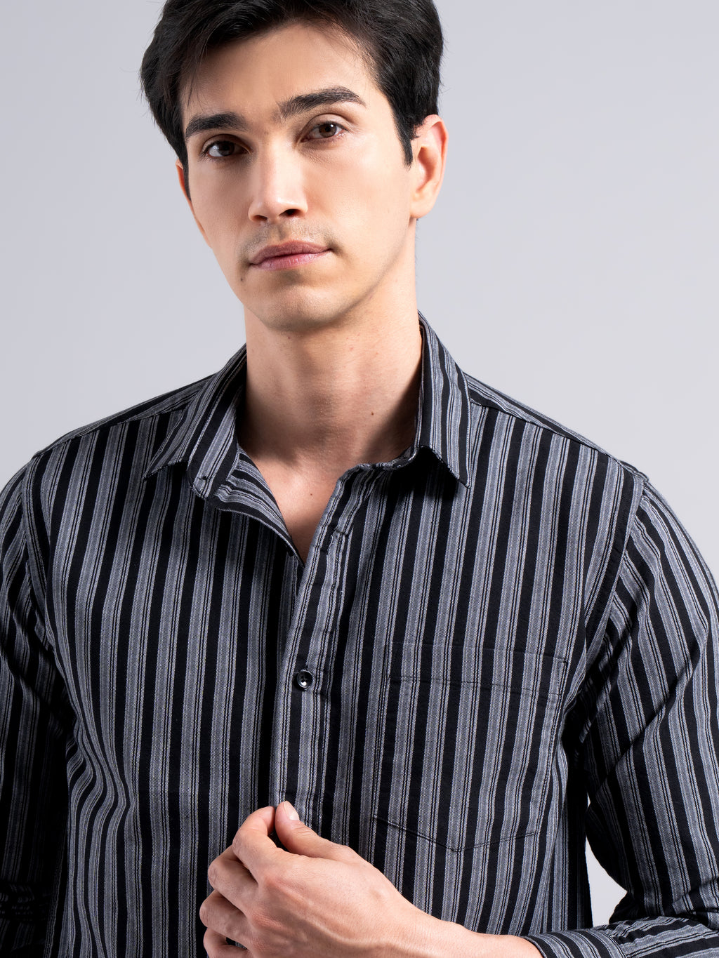 Classic Pinstripe Cotton Shirt – Black