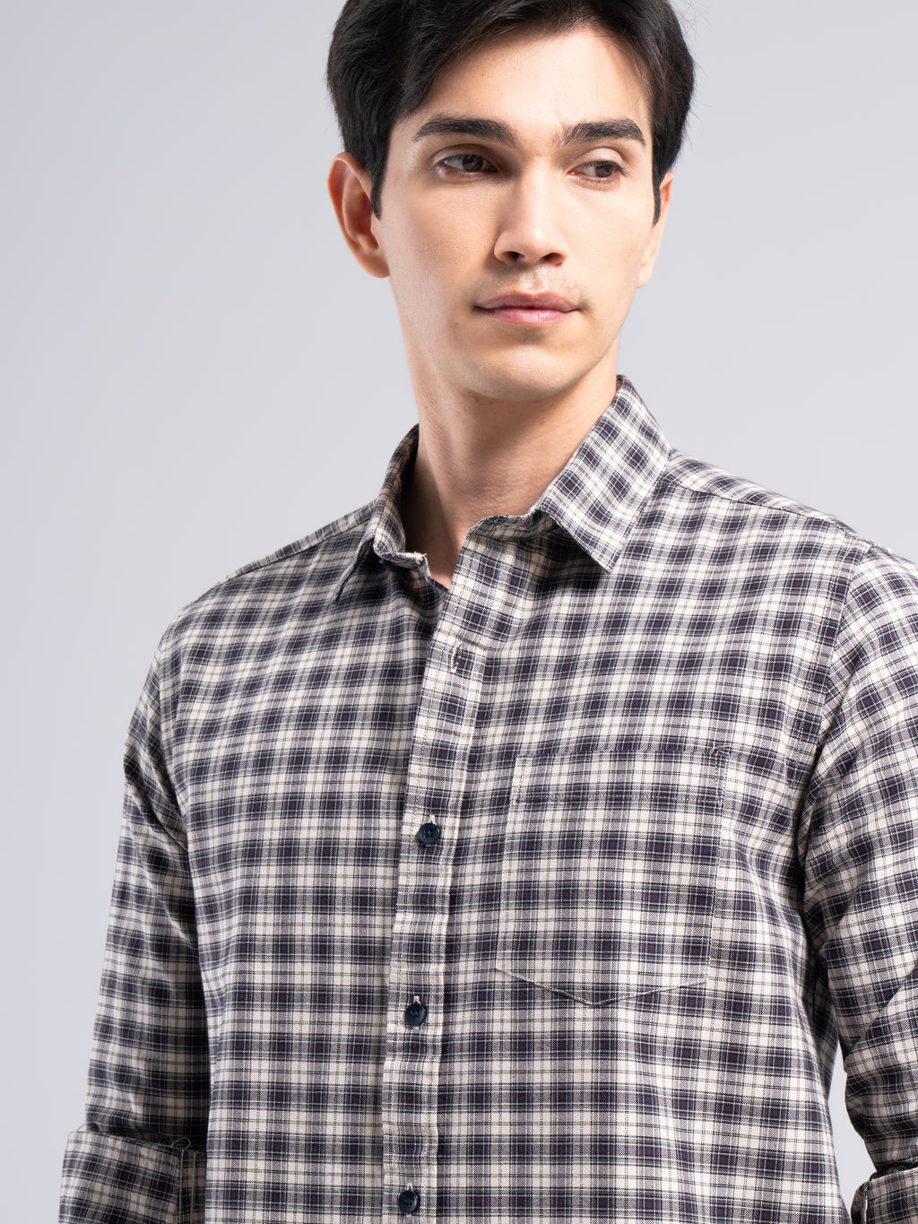 Small-Check Cotton Shirt – Black