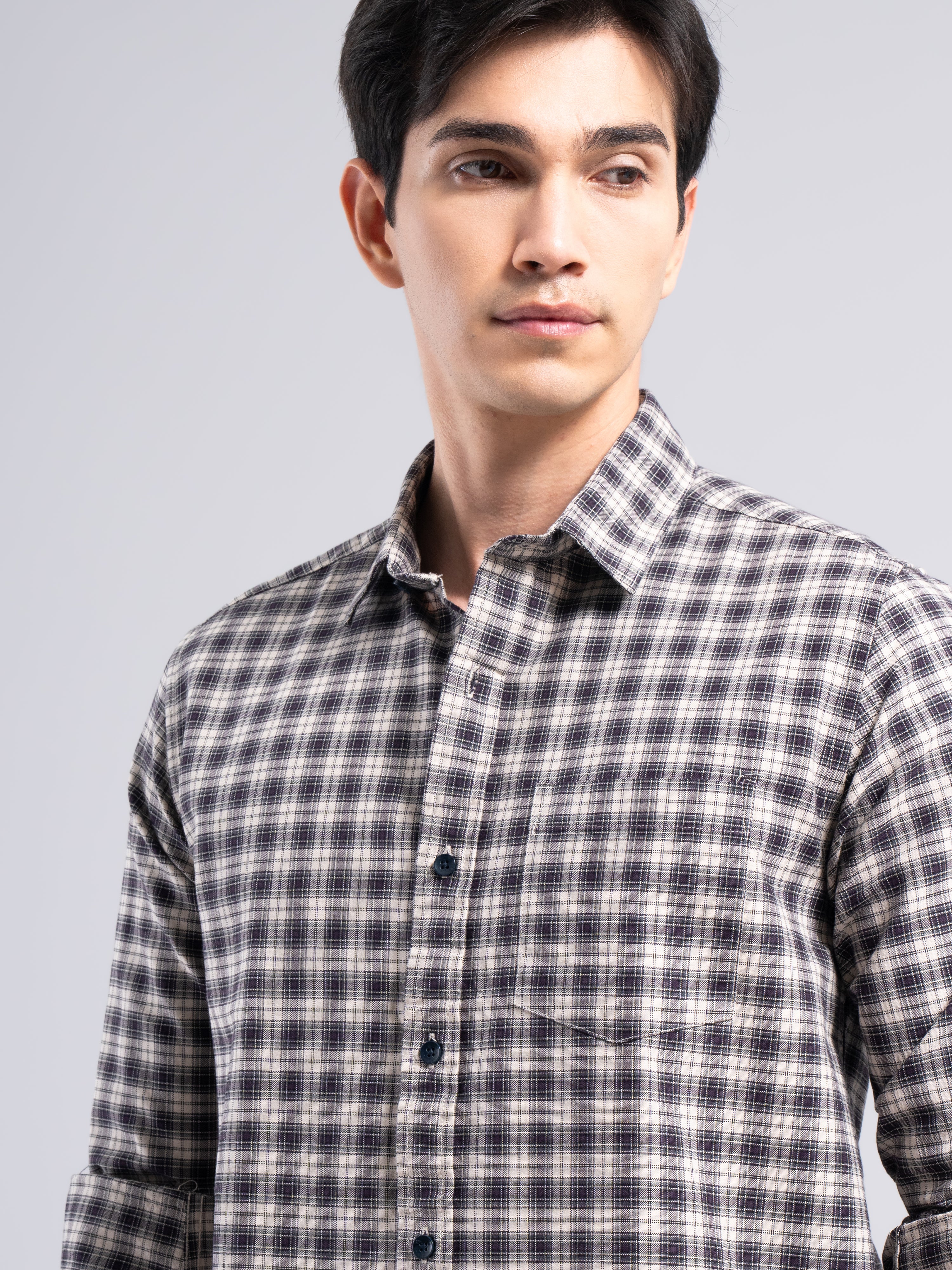 Small-Check Cotton Shirt – Black