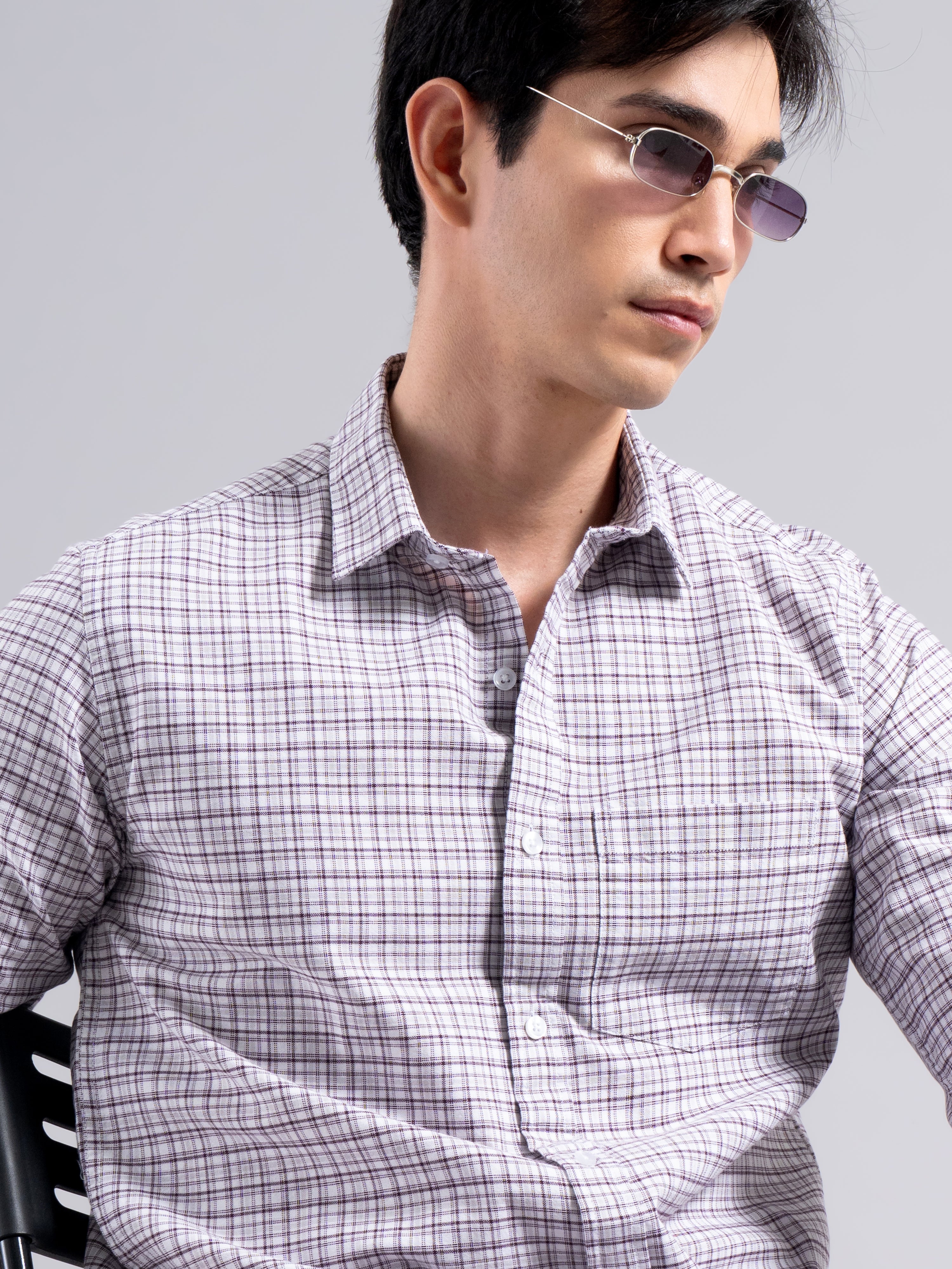 Soft Pastel-Check Cotton Shirt – Purple