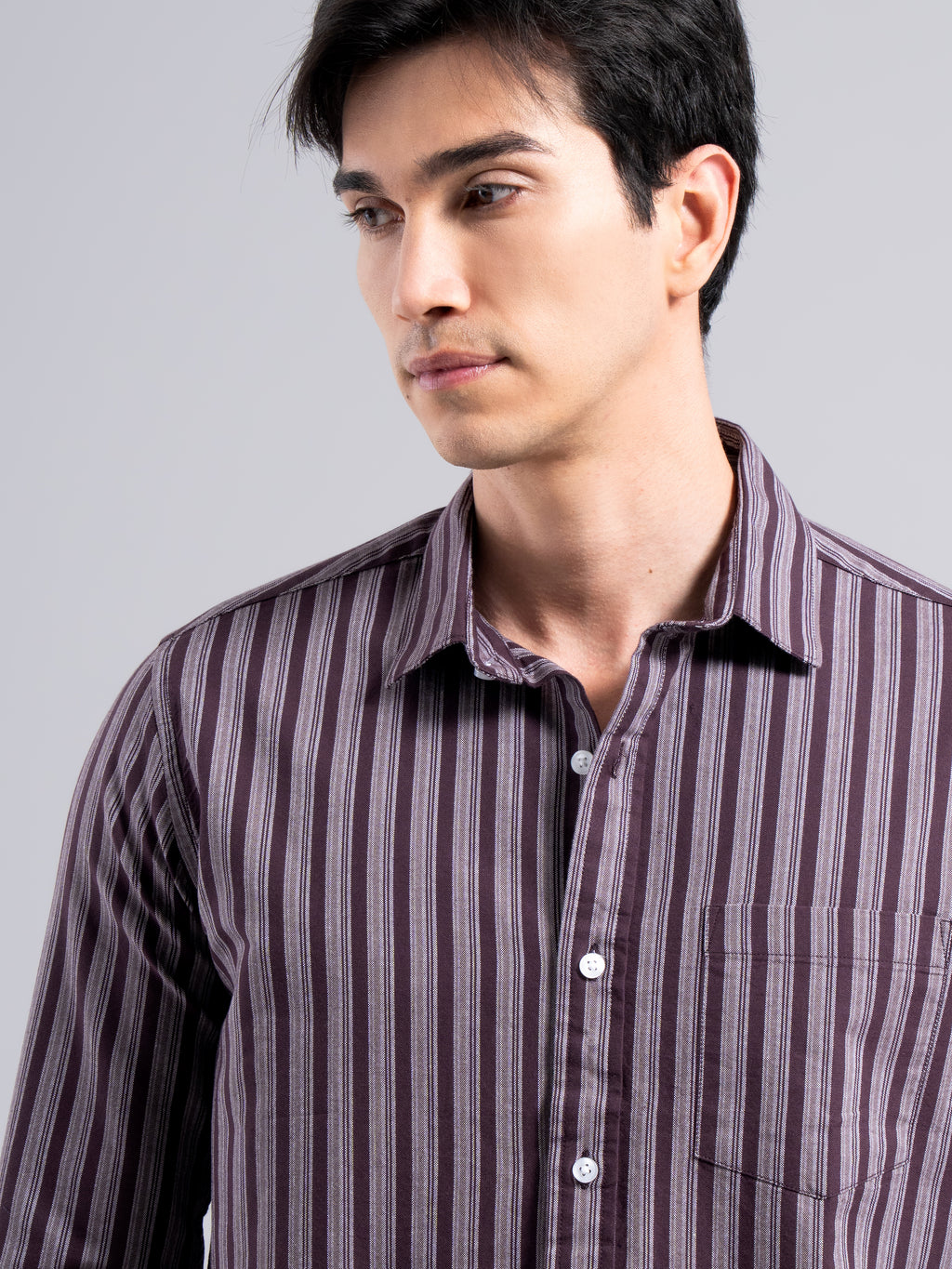 Classic Pinstripe Cotton Shirt – Maroon