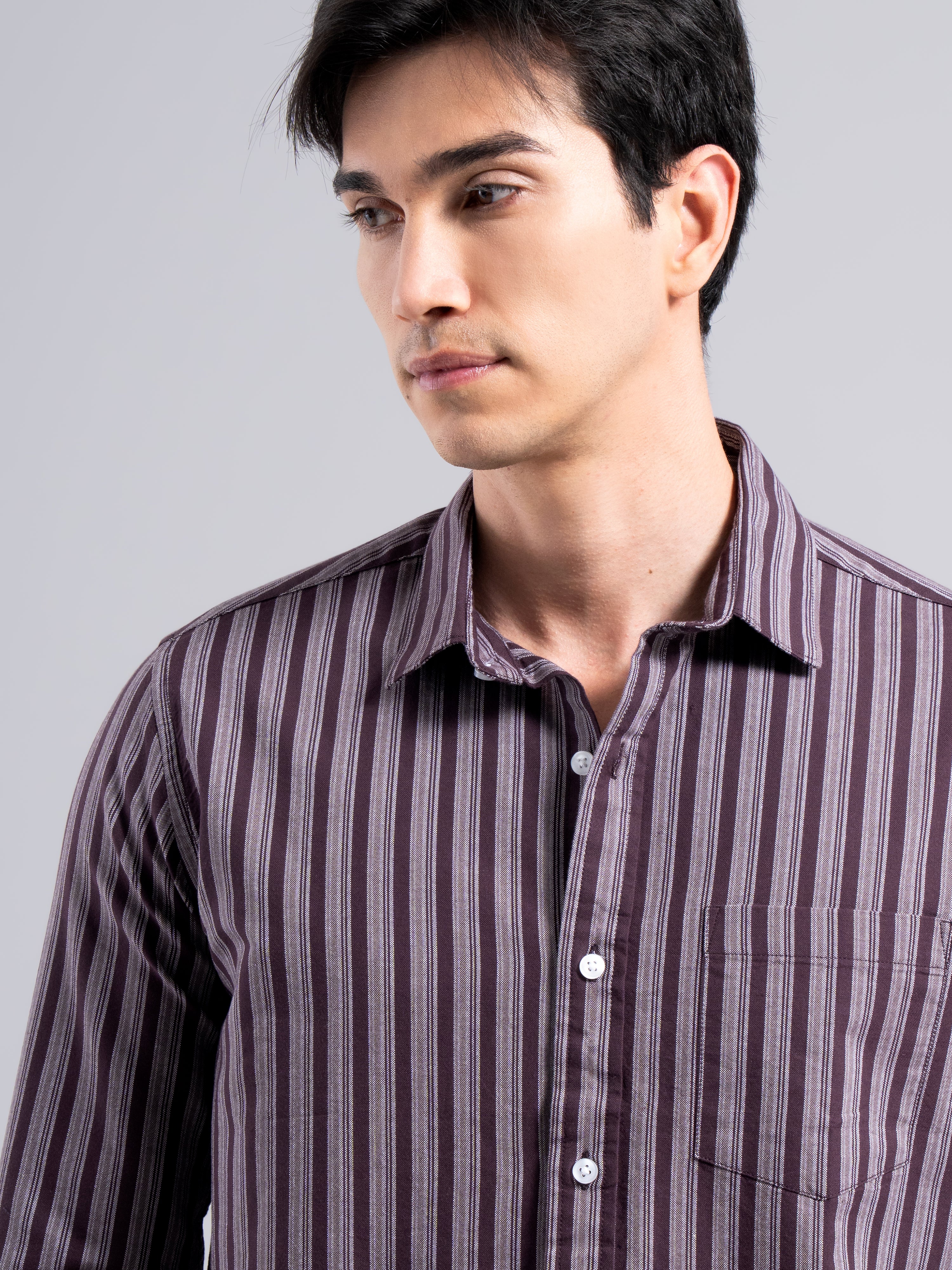 Classic Pinstripe Cotton Shirt – Maroon