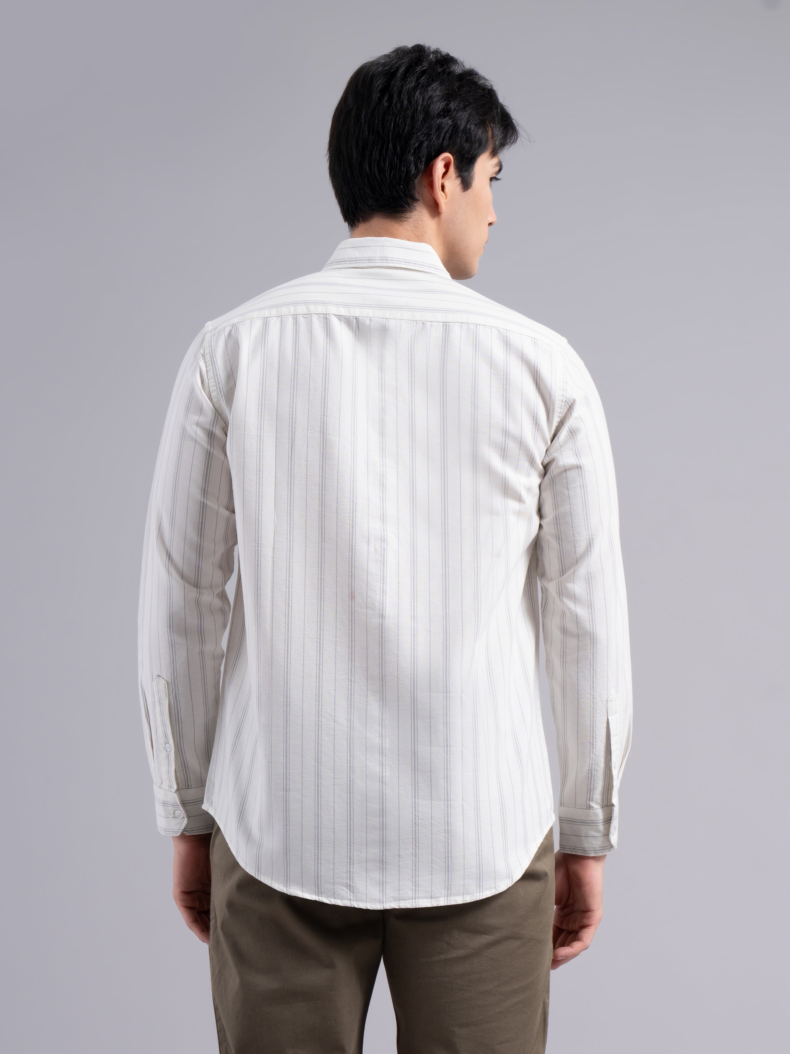 Classic Multi-Stripe Cotton Shirt – Grey