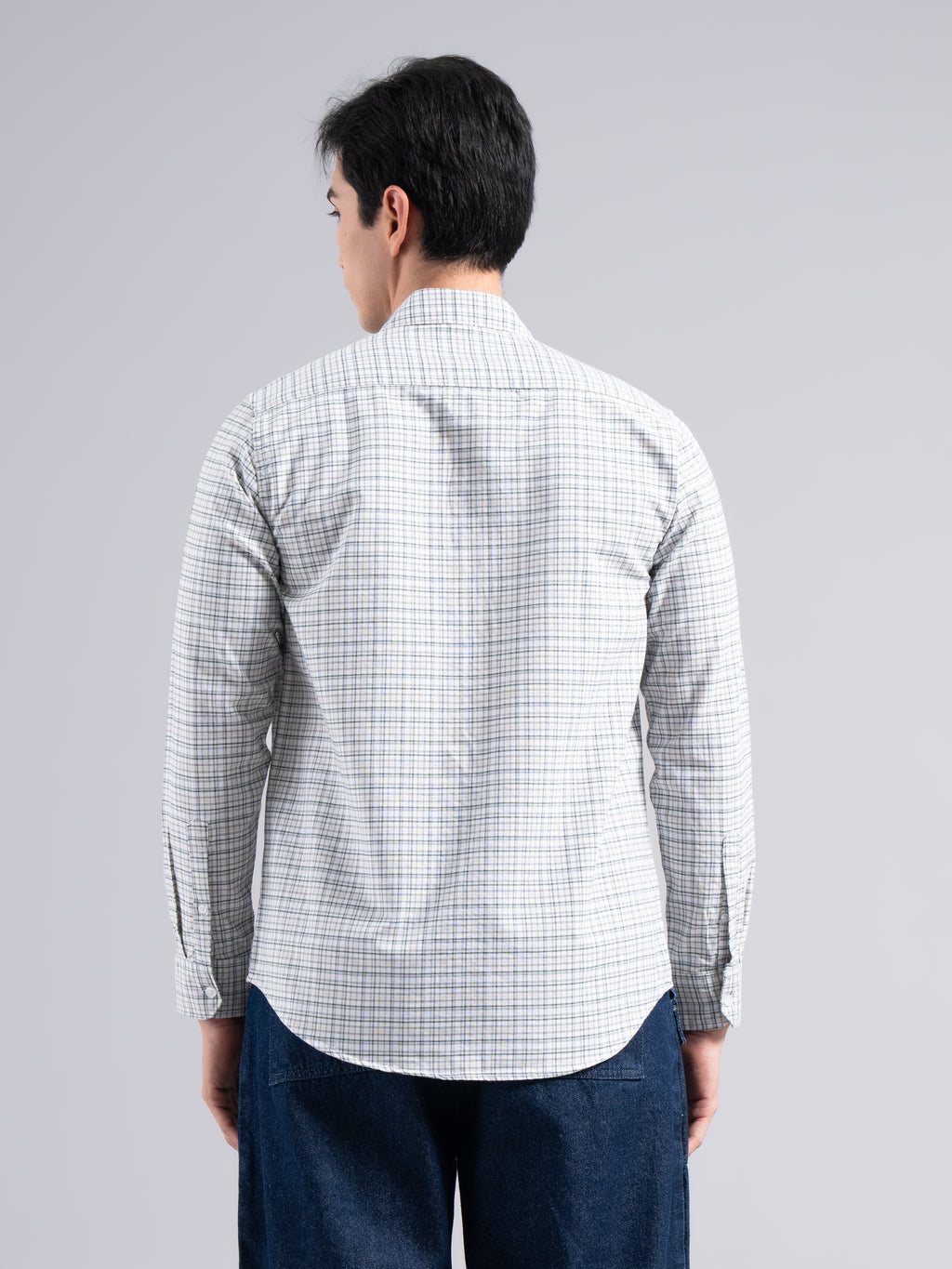 Soft Pastel-Check Cotton Shirt – Beige & Blue