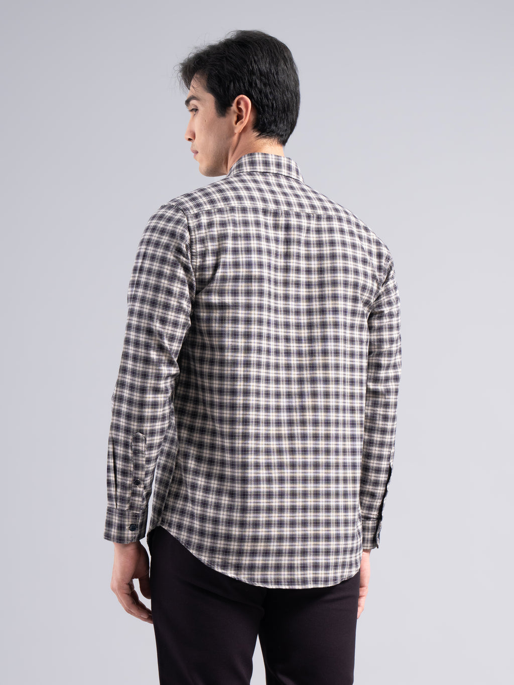 Small-Check Cotton Shirt – Black