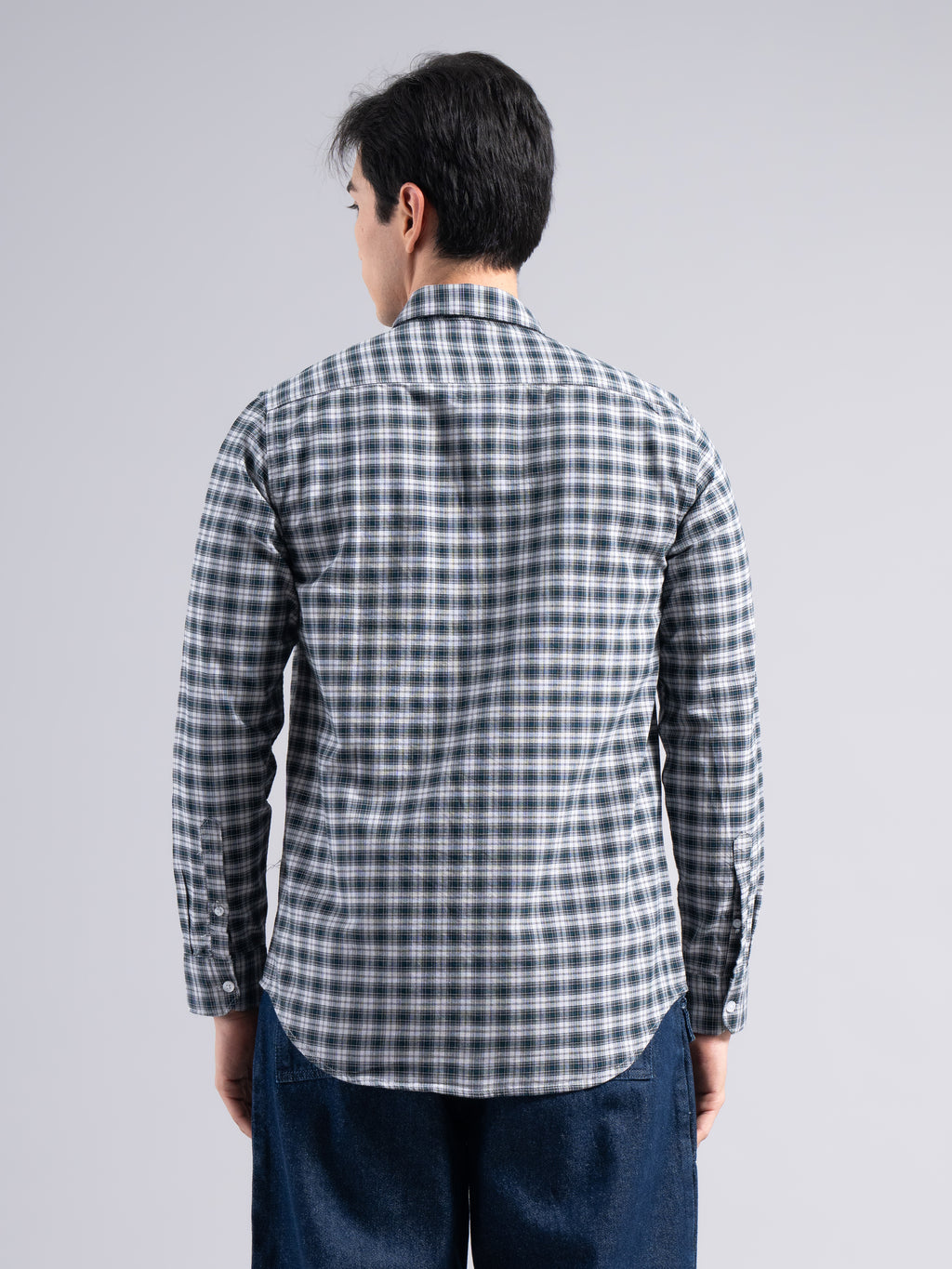 Small-Check Cotton Shirt – Black & Blue
