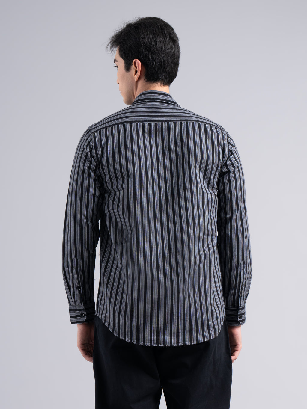 Classic Pinstripe Cotton Shirt – Black