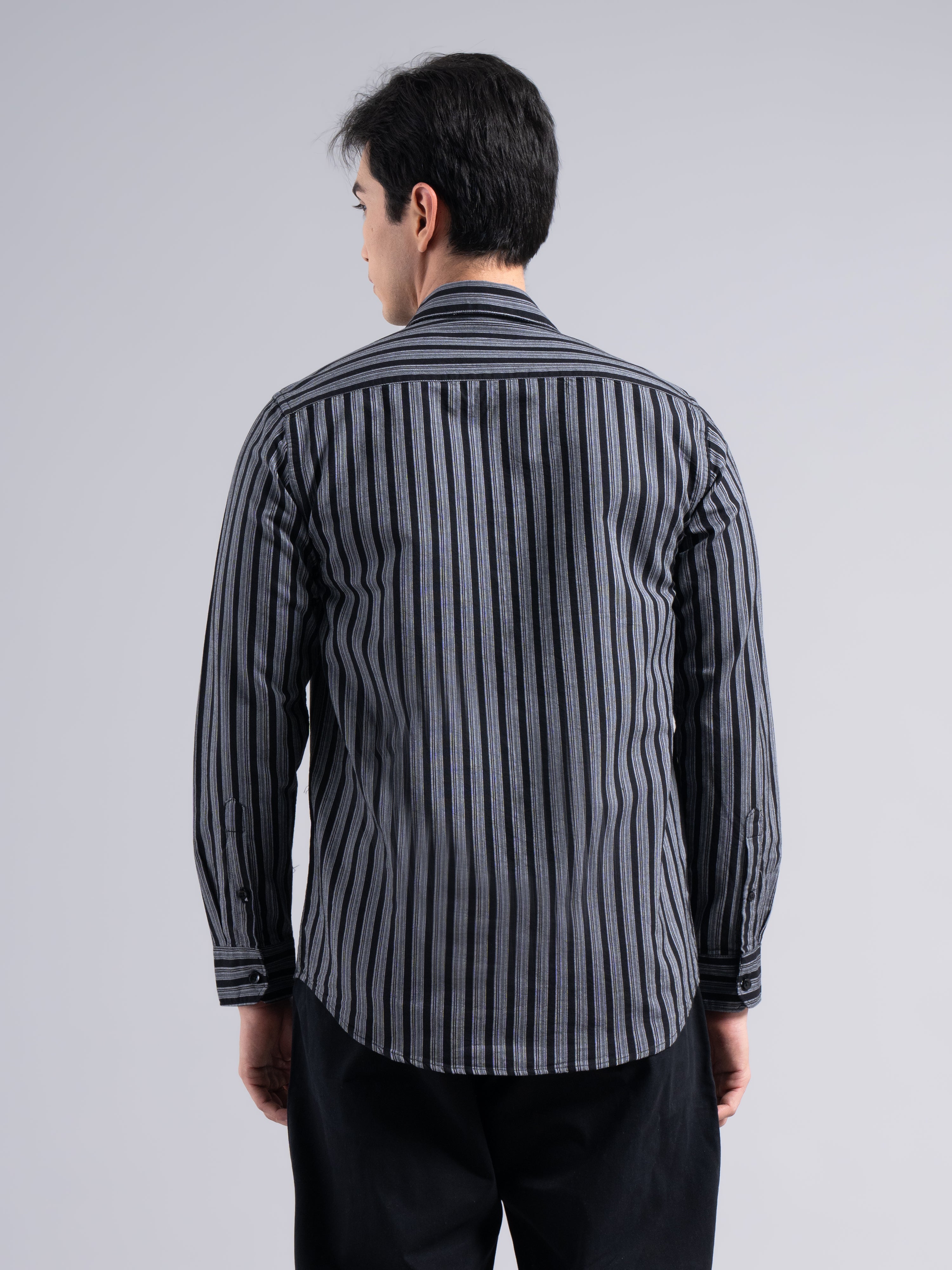 Classic Pinstripe Cotton Shirt – Black