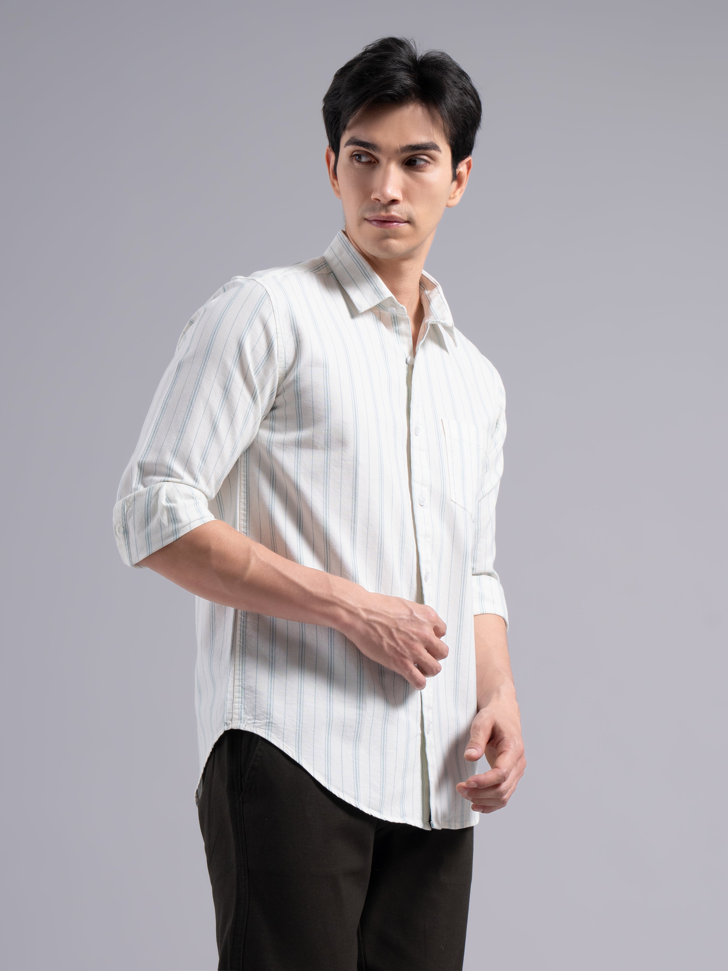 Classic Multi-Stripe Cotton Shirt – Blue