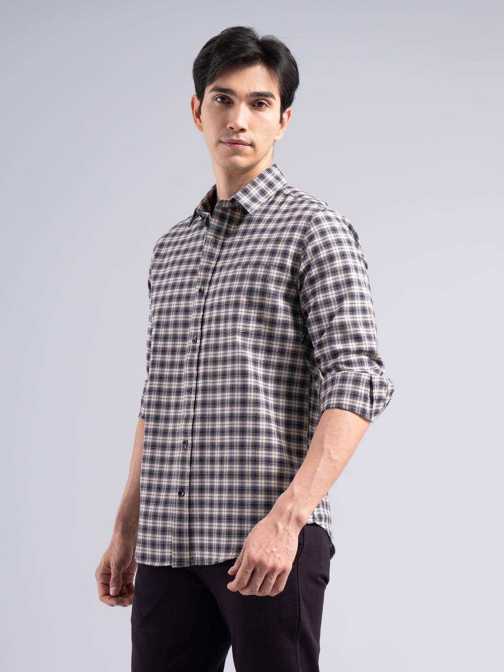 Small-Check Cotton Shirt – Black